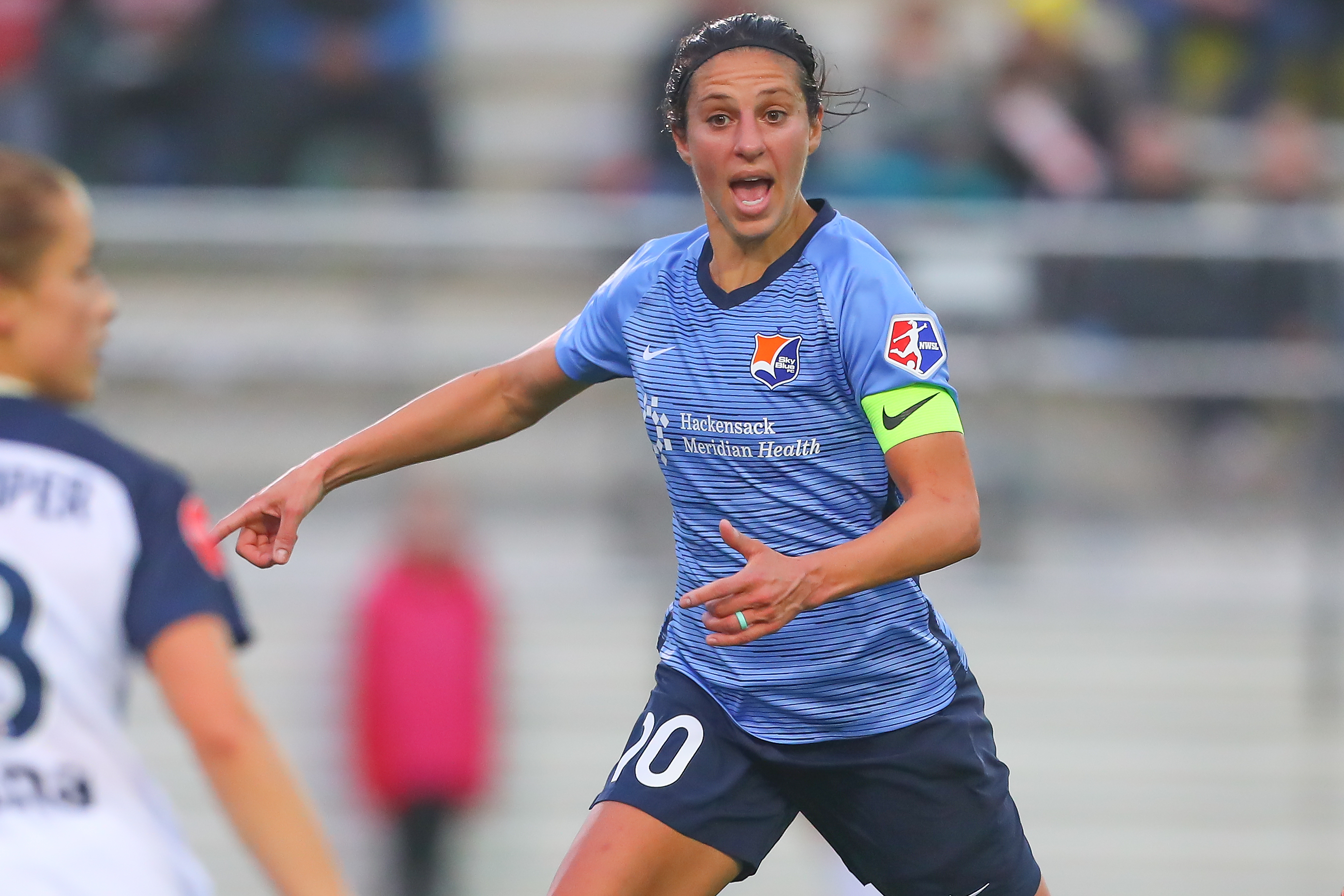 PISCATAWAY, NJ - MAY 19: Sky Blue FC midfielder Carli Lloyd (10) during the first half of the National Womens Soccer League game between the North Carolina Courage and Sky Blue FC on May 19, 2018, at Yurcak Field in Piscataway, NJ. (Photo by Rich Graessle/Icon Sportswire via Getty Images)