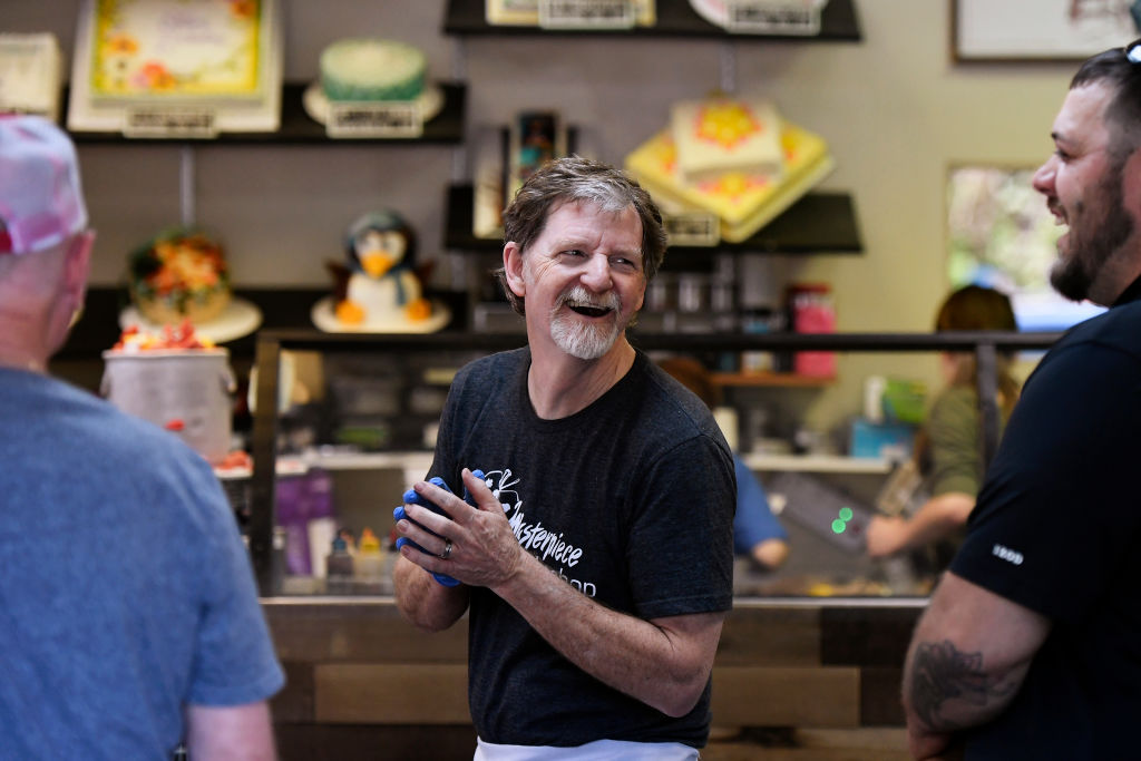 Masterpiece Cakeshops owner Jack Phillips celebrating his Supreme Court victory. (PHOTO CREDIT: Joe Amon/The Denver Post via Getty Images)