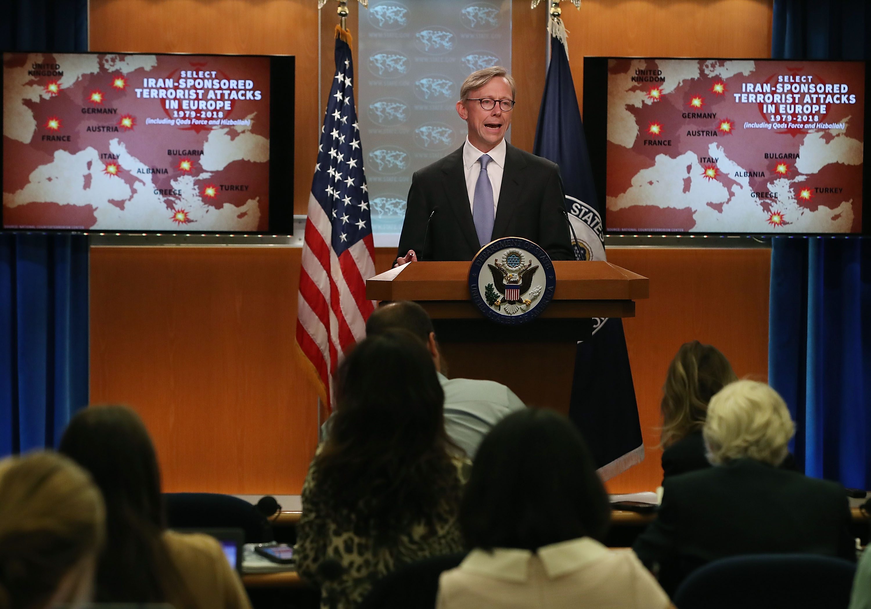 Brian Hook speaks to the media about Iran, in the press briefing room at the Department of State, on June 2, 2018 in Washington, DC. (PHOTO CREDIT: Mark Wilson/Getty Images)