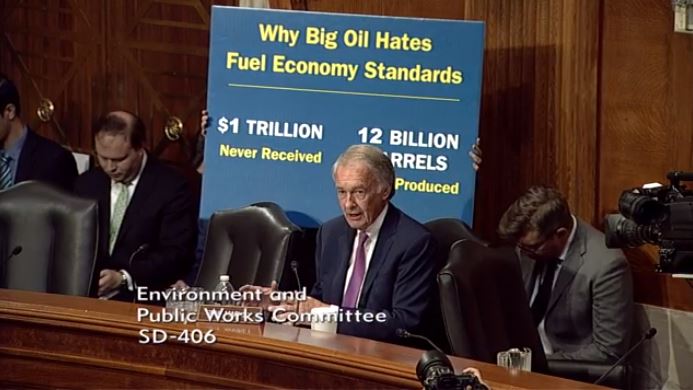 Sen. Ed Markey (D-MA) displays chart at hearing of the Senate Environment and Public Works Committee. CREDIT: screenshot/Senate EPW