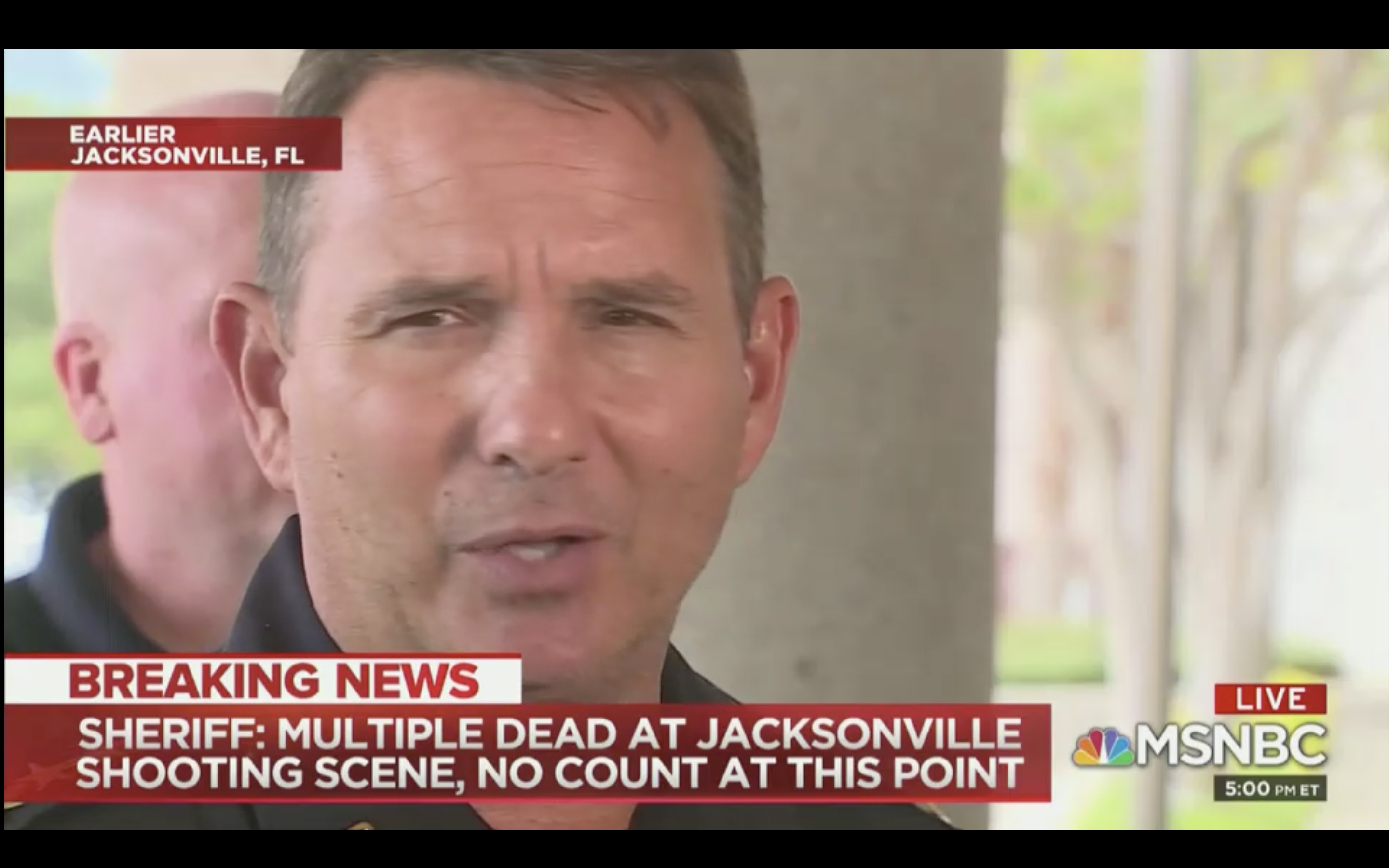 Screenshot of press conference in Jacksonville, Florida held by Sheriff Michael Williams after a mass shooting at a video gaming tournament.
