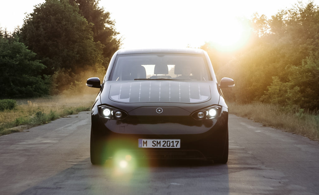 The Sion electric car, with solar panels integrated into the body. CREDIT: Sono Motors.