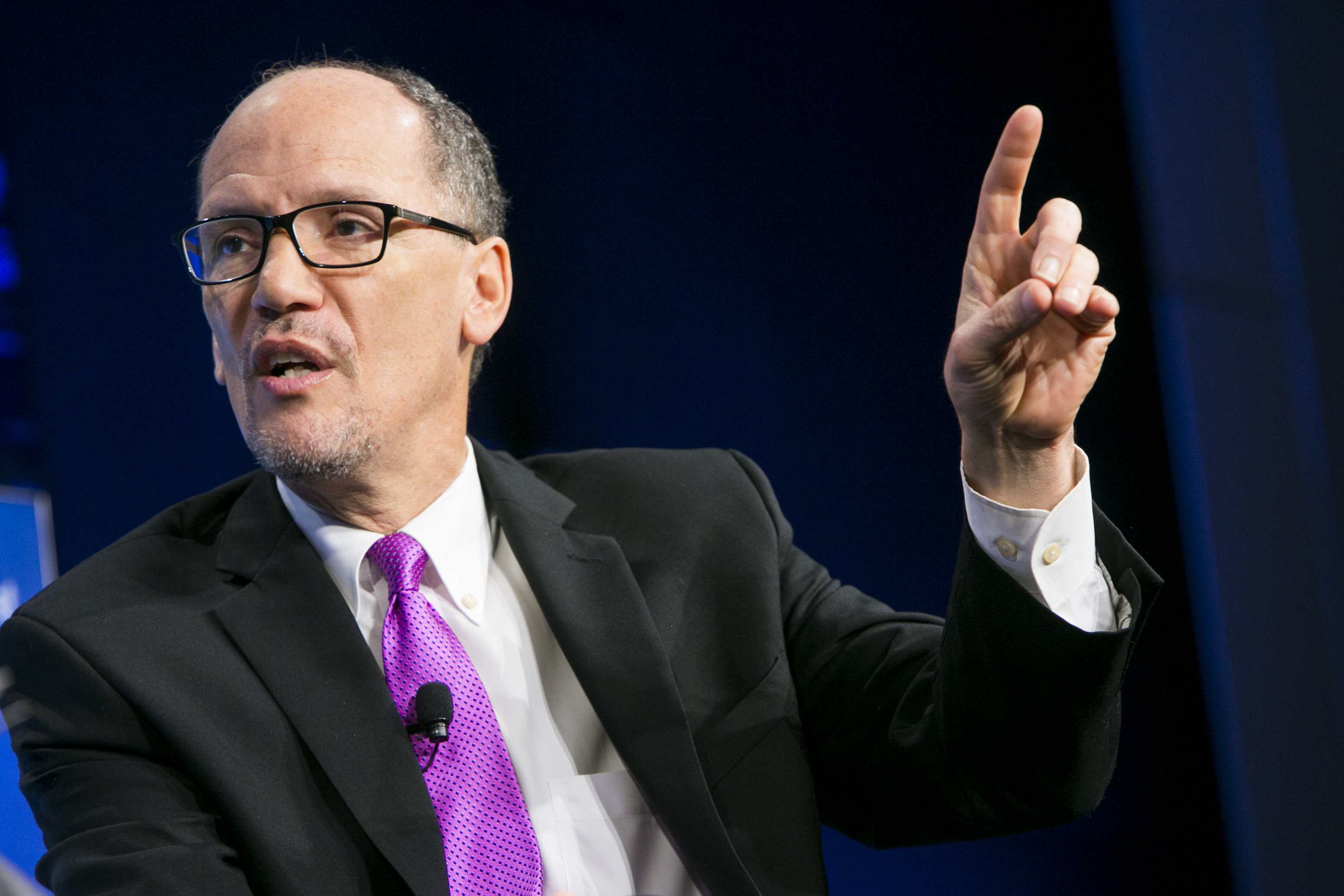 DNC CHAIR TOM PEREZ's resolution in favor of donations from fossil fuel interests was approved by Democrats on August 10, 2018. CREDIT: Kristoffer Tripplaar/For The Washington Post via Getty Images