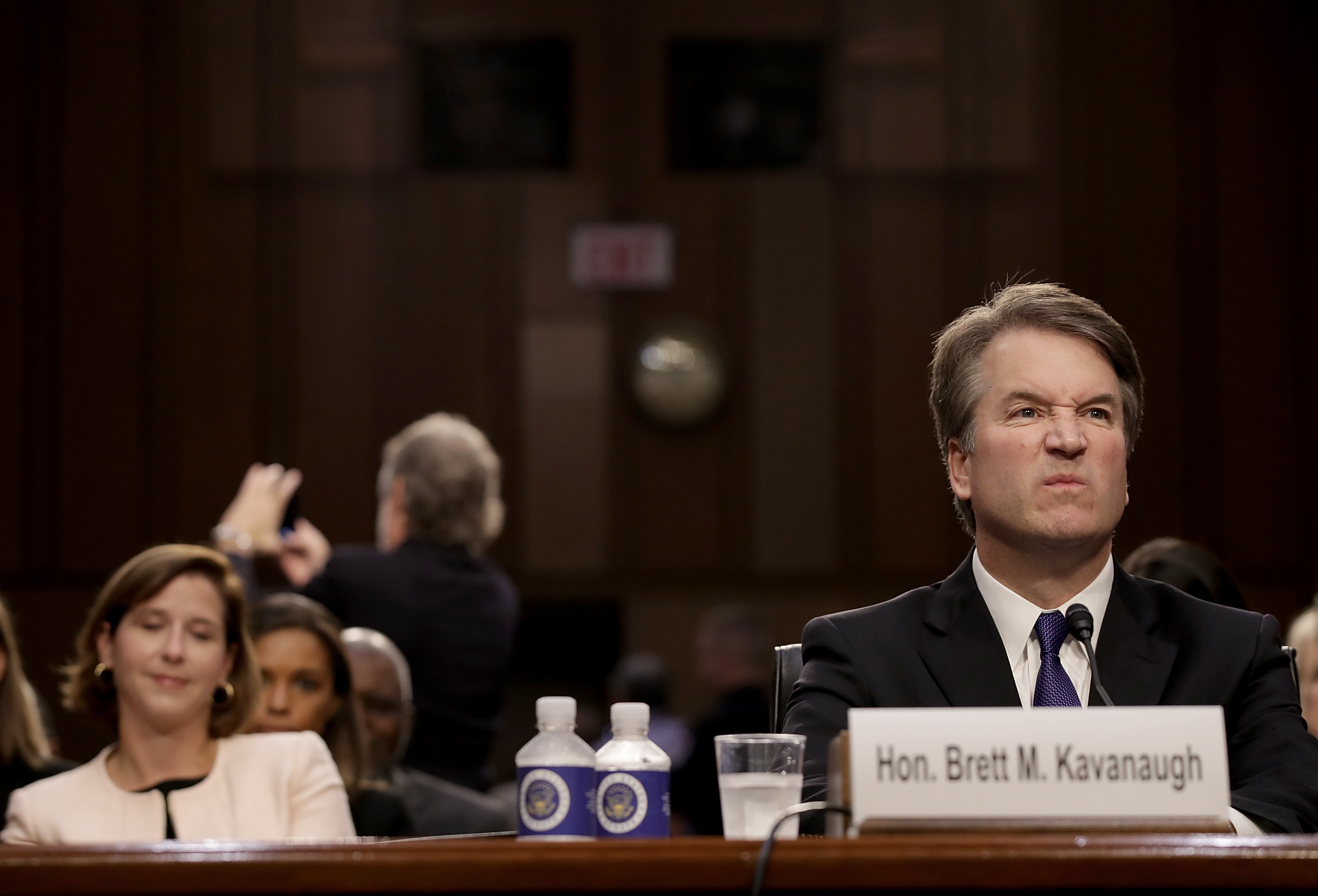 SUPREME COURT NOMINEE BRETT KAVANAUGH, WITH HIS BEHIND HIM AT SENATE CONFIRMATION HEARING, HAS LONG HISTORY OF ANTI-ENVIRONMENT DECISIONS. CREDIT: DREW ANGERER/GETTY IMAGES
