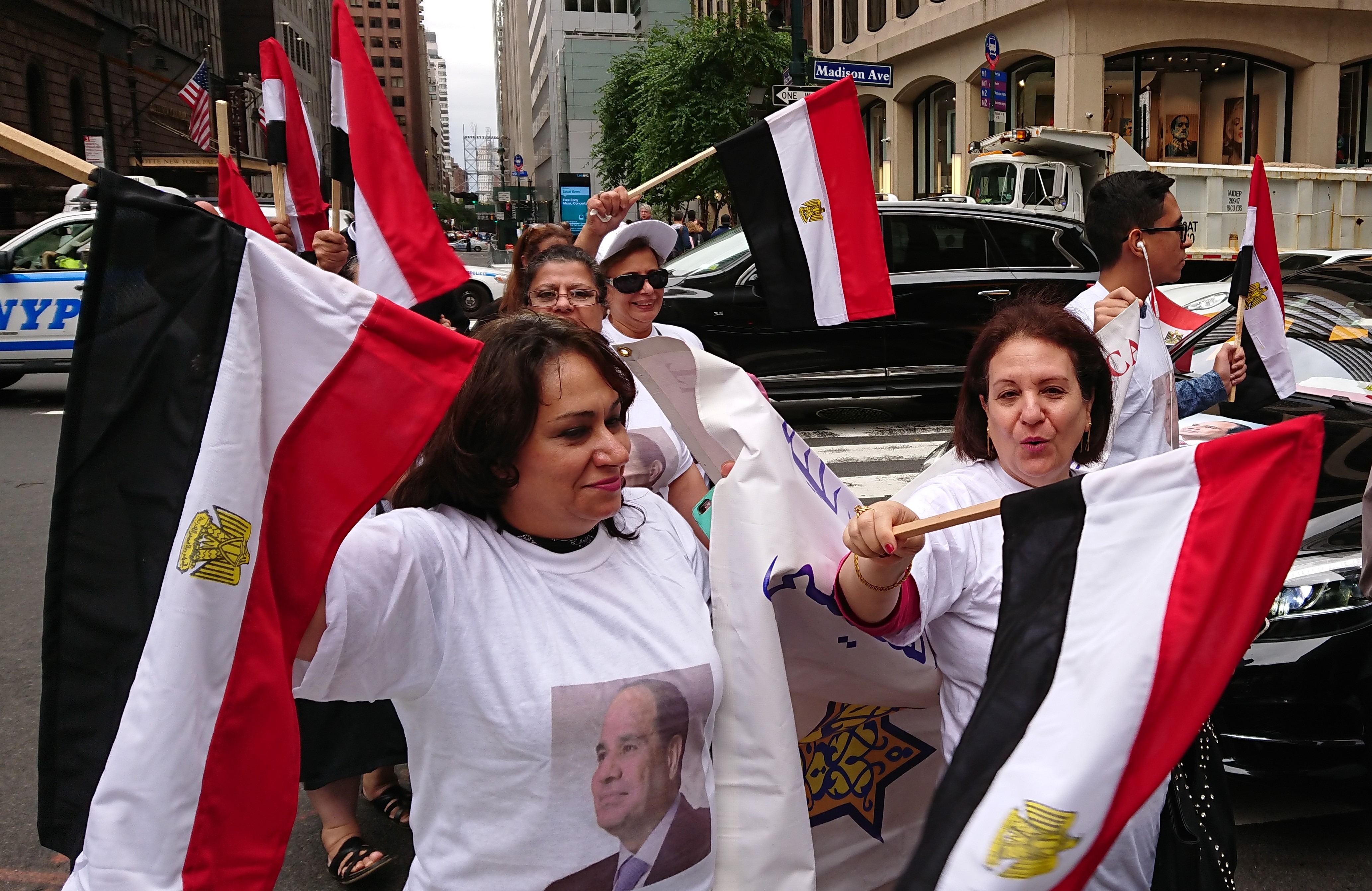 Demonstrators supporting Egyptian President Abdel Fattah el-Sisi's visit to the United Nations on Sept. 23, 2018. CREDIT: D. Parvaz.