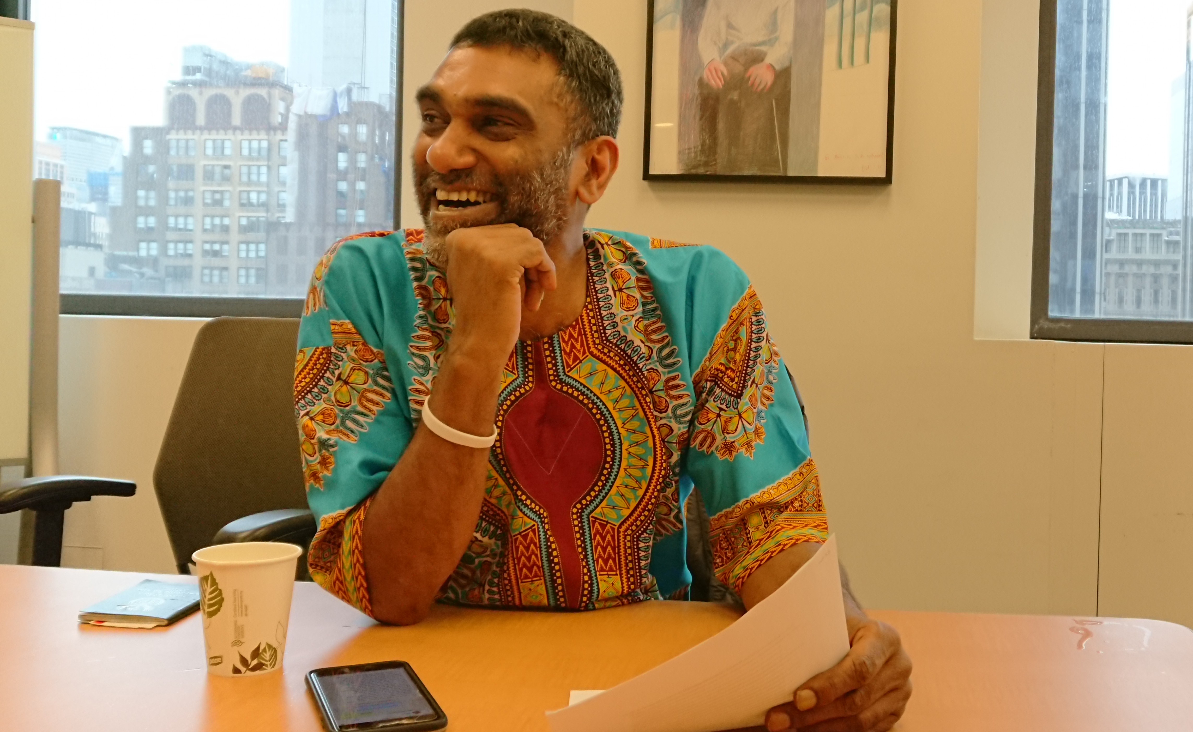 Kumi Naidoo at the Amensty International offices in New York on Sept. 23, 2018. CREDIT: D. Parvaz/ThinkProgress