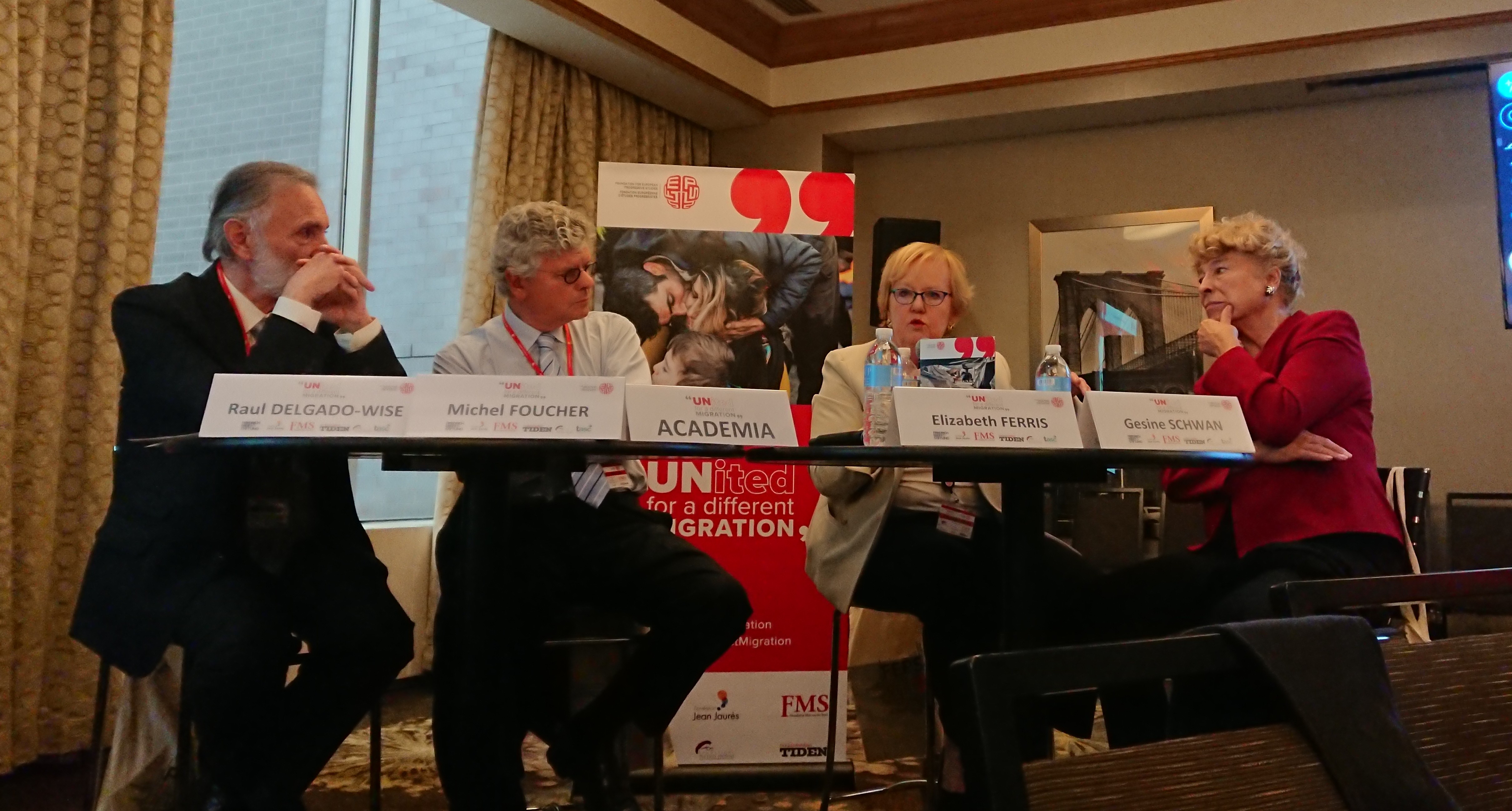 The Academia panel was one of four simultaneous panels set up at a parallel event tackling immigration during the U.N. General Assembly in New York on Sept. 21, 2018. CREDIT: D. Parvaz/ThinkProgress