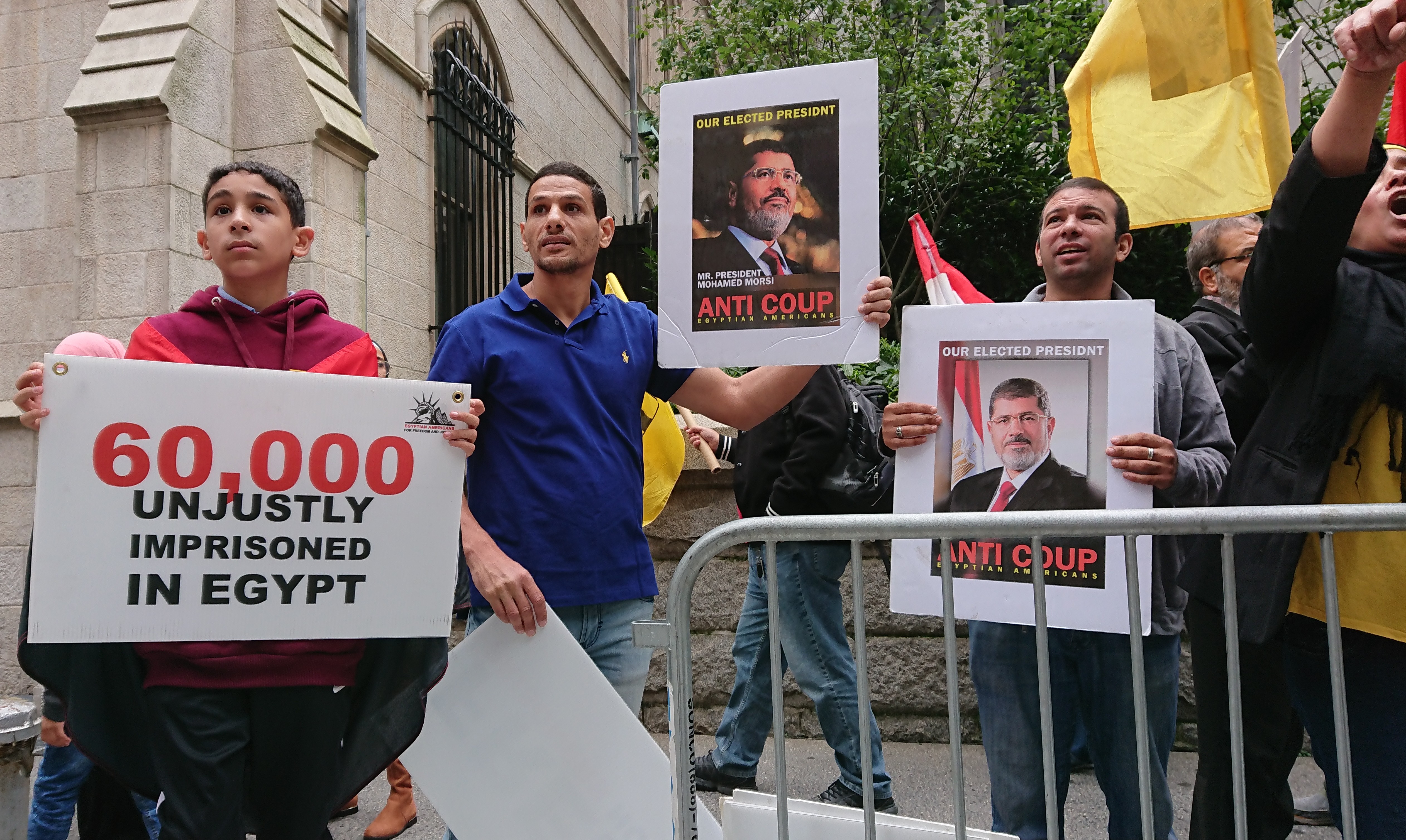 Demonstrators protesting Egyptian President Abdel Fattah el-Sisi's visit to the United Nations on Sept. 23, 2018. CREDIT: D. Parvaz.