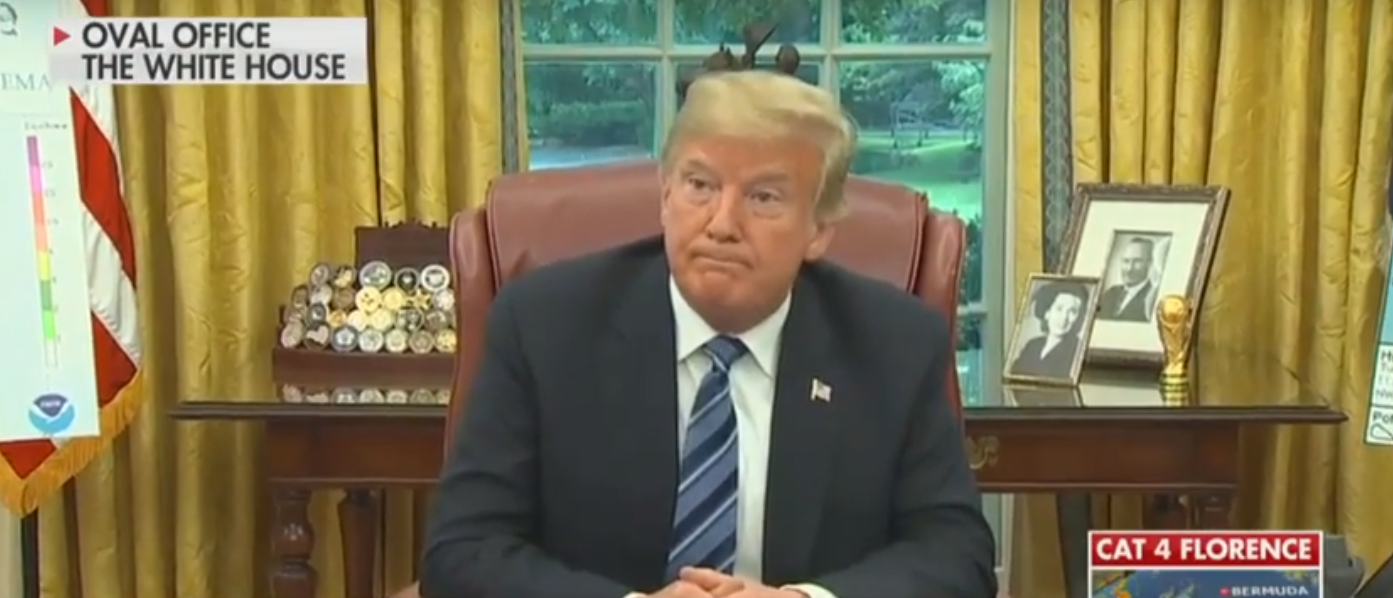 Donald Trump in the White House on September 11, 2018. (Screenshot via Fox News)