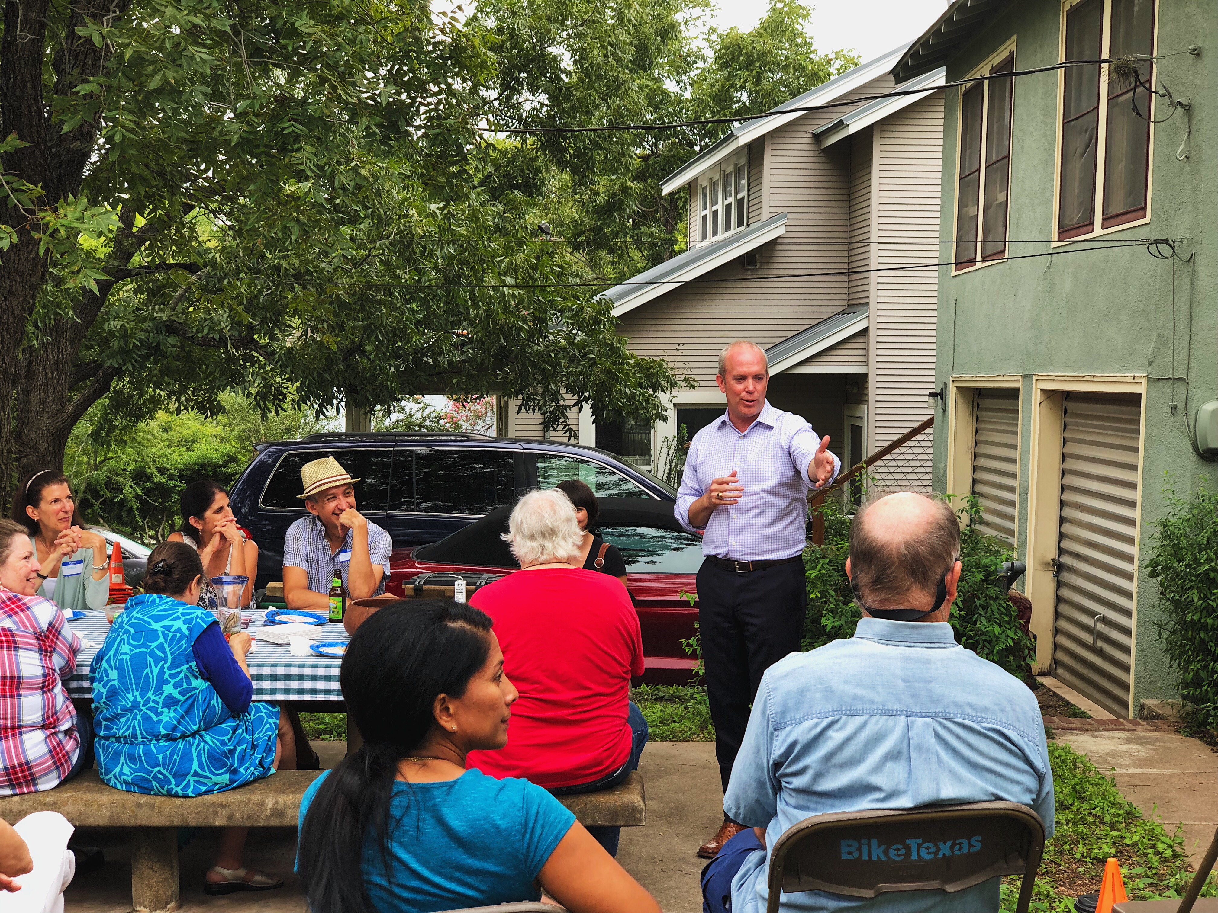 Joseph Kopser pitches himself to would-be supporters. CREDIT: E.A. Crunden