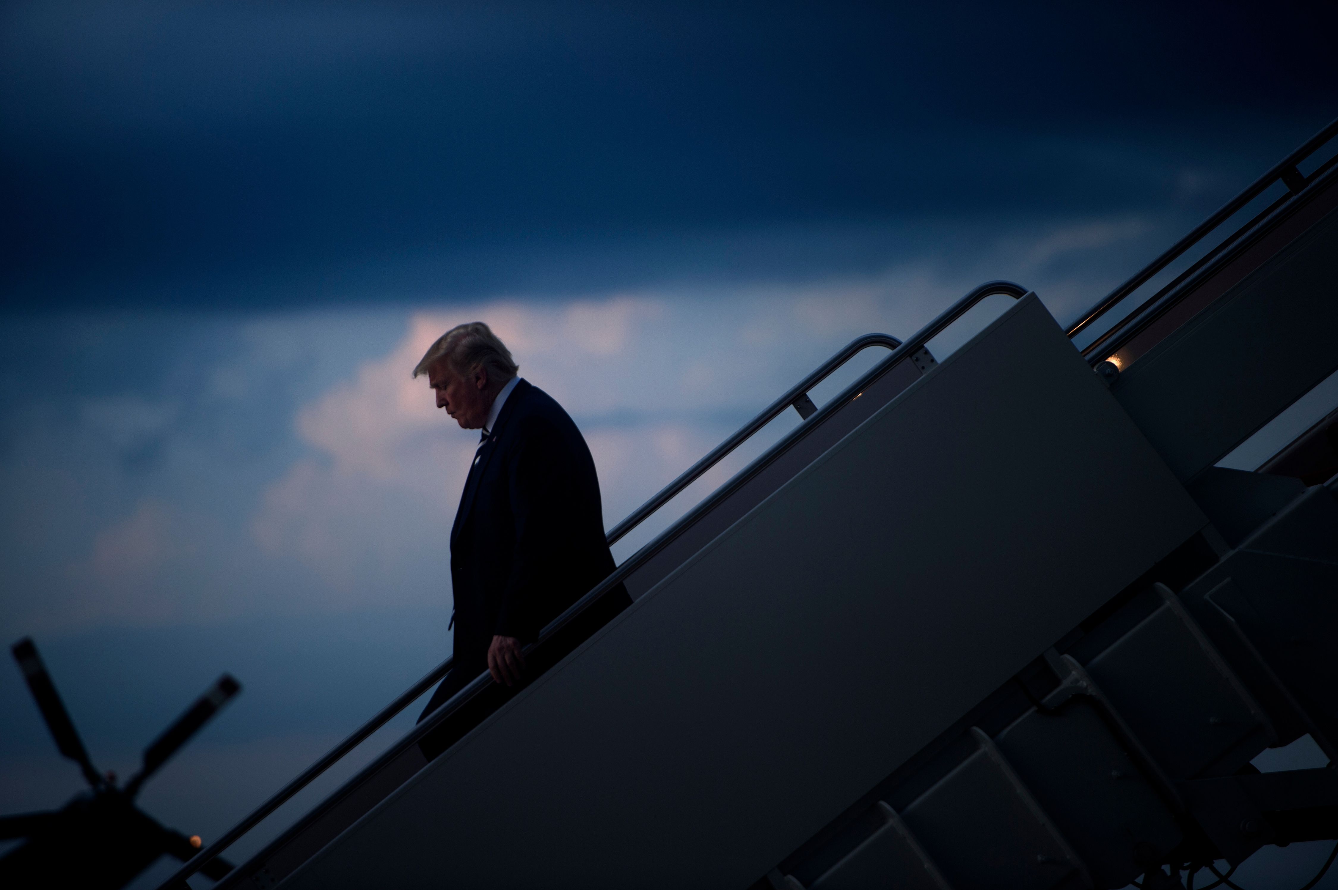 US President Donald Trump arrives at Andrews Air Force Base in Maryland on August 31, 2018. (Photo by Brendan Smialowski / AFP) (Photo credit should read BRENDAN SMIALOWSKI/AFP/Getty Images)