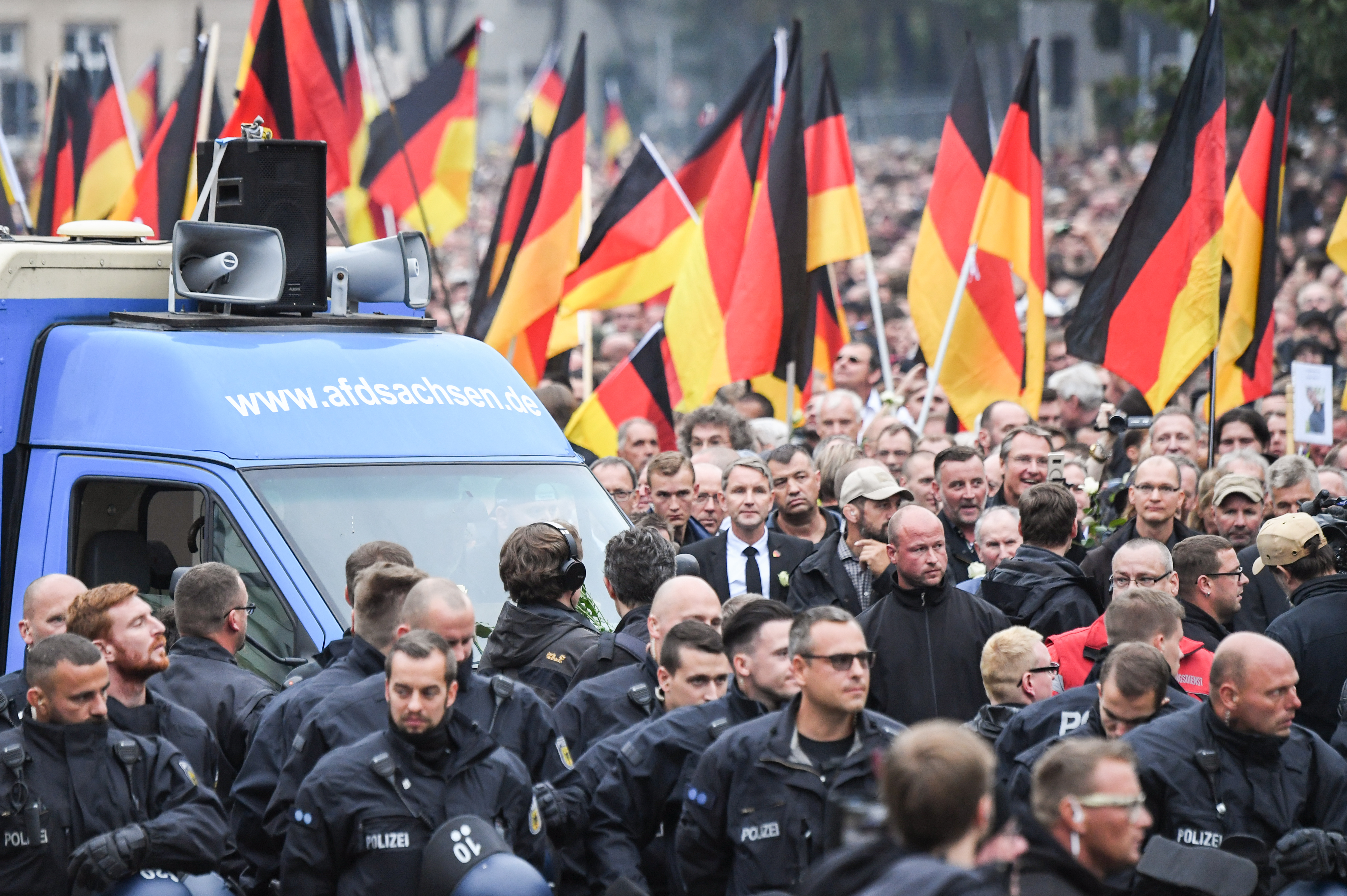 A new poll shows the far-right AfD gaining political momentum as Germany faces a rash of anti-immigrant demonstrations. (PHOTO CREDIT: Ralf Hirschberger/picture alliance via Getty Images)