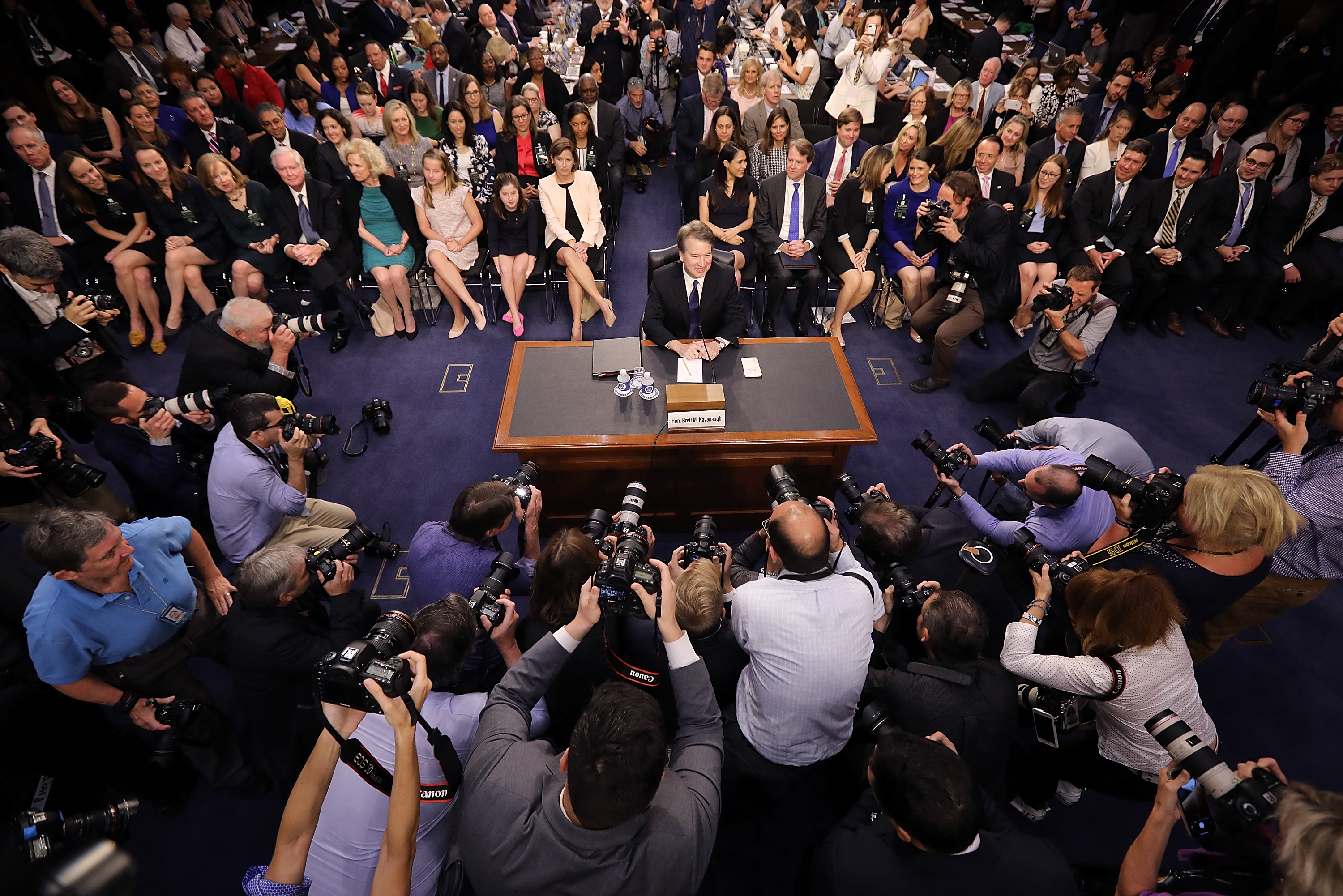 WASHINGTON, DC - SEPTEMBER 04: Supreme Court nominee Judge Brett Kavanaugh arrives for testimony before the Senate Judiciary Committee during his Supreme Court confirmation hearing in the Hart Senate Office Building on Capitol Hill September 4, 2018 in Washington, DC. Kavanaugh was nominated by President Donald Trump to fill the vacancy on the court left by retiring Associate Justice Anthony Kennedy. (Photo by Chip Somodevilla/Getty Images)