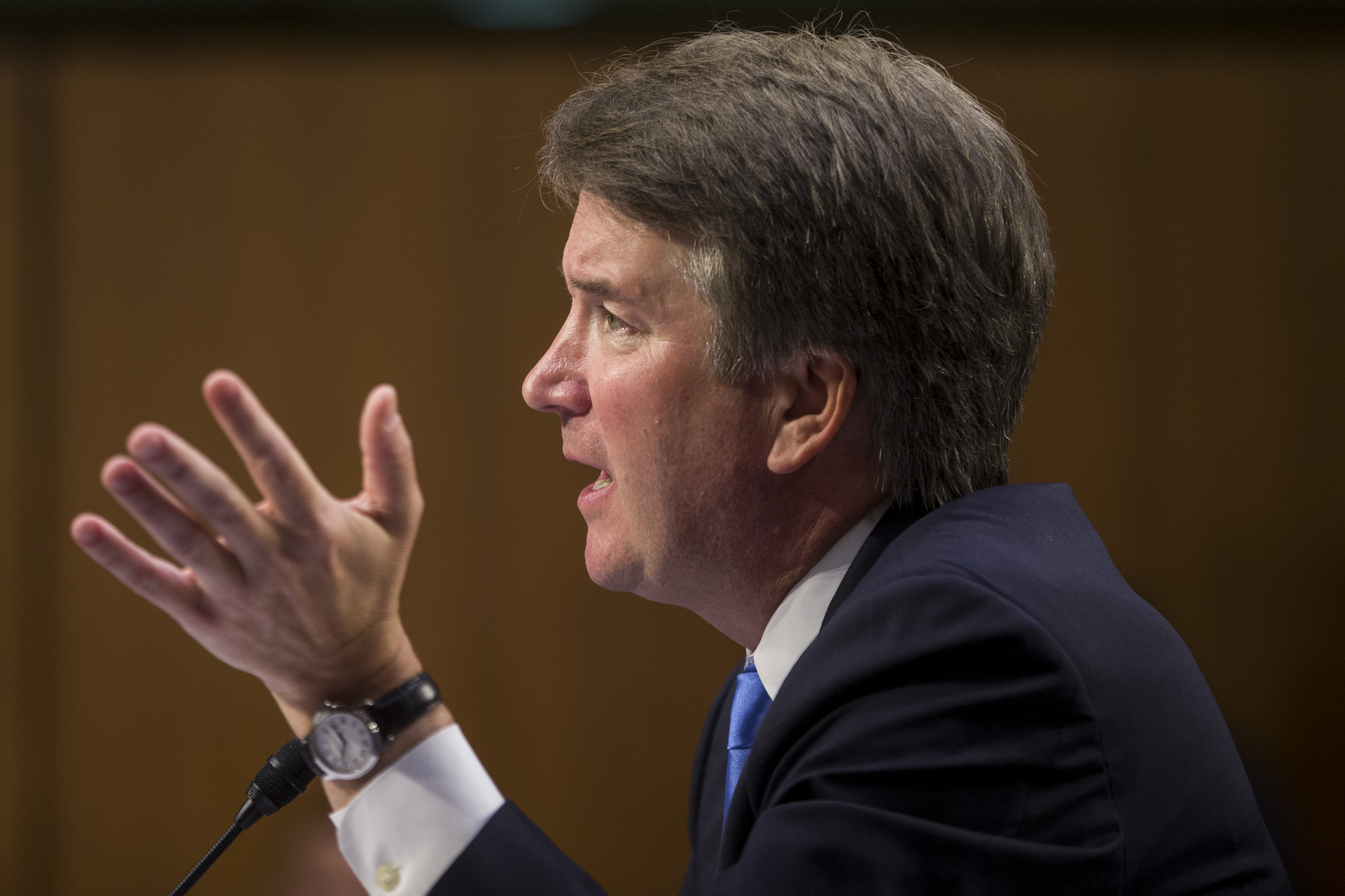 WASHINGTON, DC - SEPTEMBER 05: Supreme Court Nominee Brett Kavanaugh testifies during the second day of his Supreme Court confirmation hearing on Capitol Hill September 5, 2018 in Washington, DC. Kavanaugh was nominated by President Donald Trump to fill the vacancy on the court left by retiring Associate Justice Anthony Kennedy. (Photo by Zach Gibson/Getty Images)