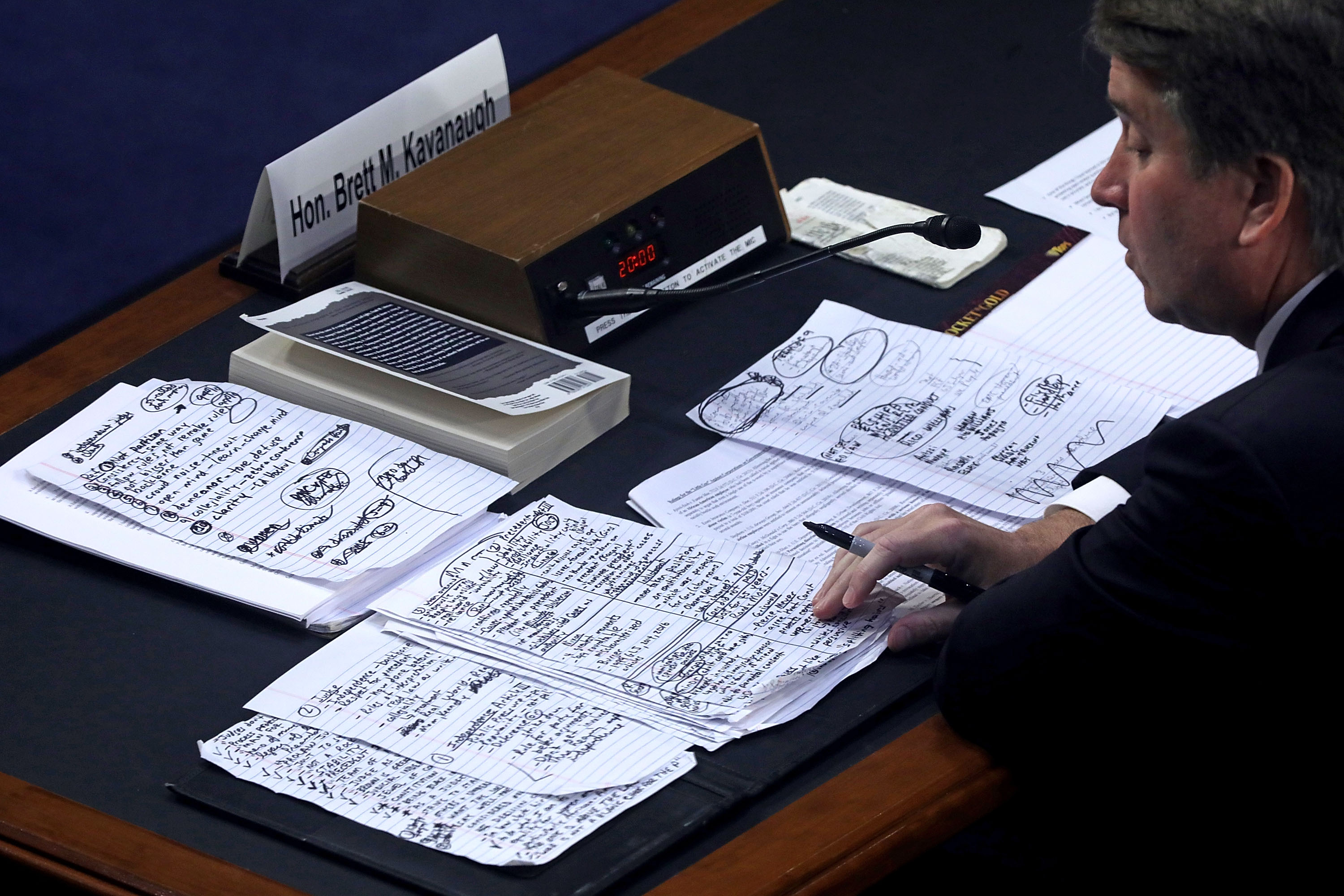 Supreme Court nominee Judge Brett Kavanaugh looks over his hand-written notes while testifying before the Senate Judiciary Committee on the third day of his confirmation hearing in the Hart Senate Office Building on Capitol Hill September 6, 2018 in Washington, DC. (Photo Credit: Chip Somodevilla/Getty Images)