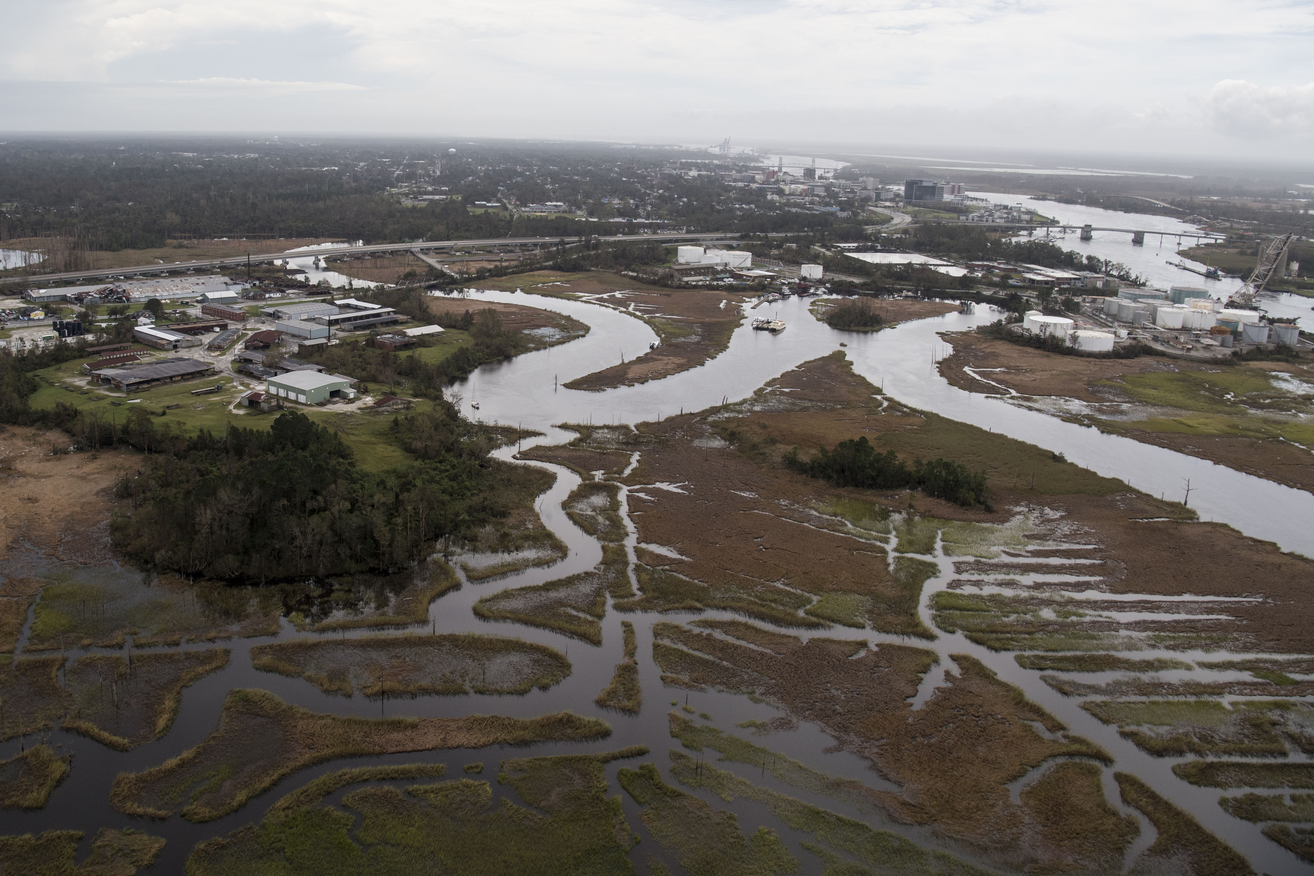 WILMINGTON, NC - SEPTEMBER 17:
Flooding and wind damage from Hurricane Florence is seen around Wilmington, NC on September 17, 2018. (Photo by Carolyn Van Houten/The Washington Post via Getty Images)