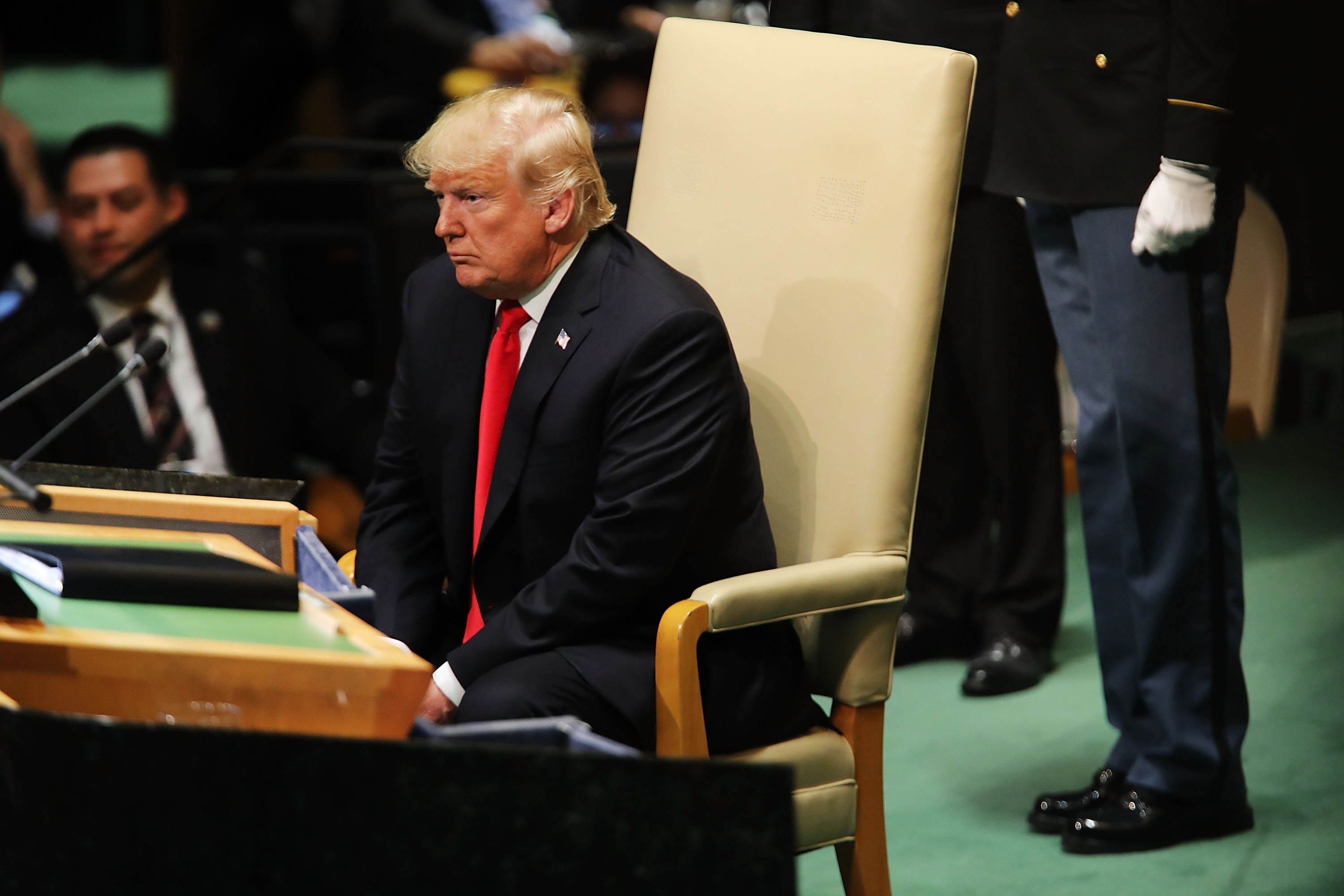 President Donald Trump pauses after addressing the 73rd United Nations (U.N.) General Assembly on September 25, 2018 in New York City. CREDIT: Spencer Platt/Getty Images.