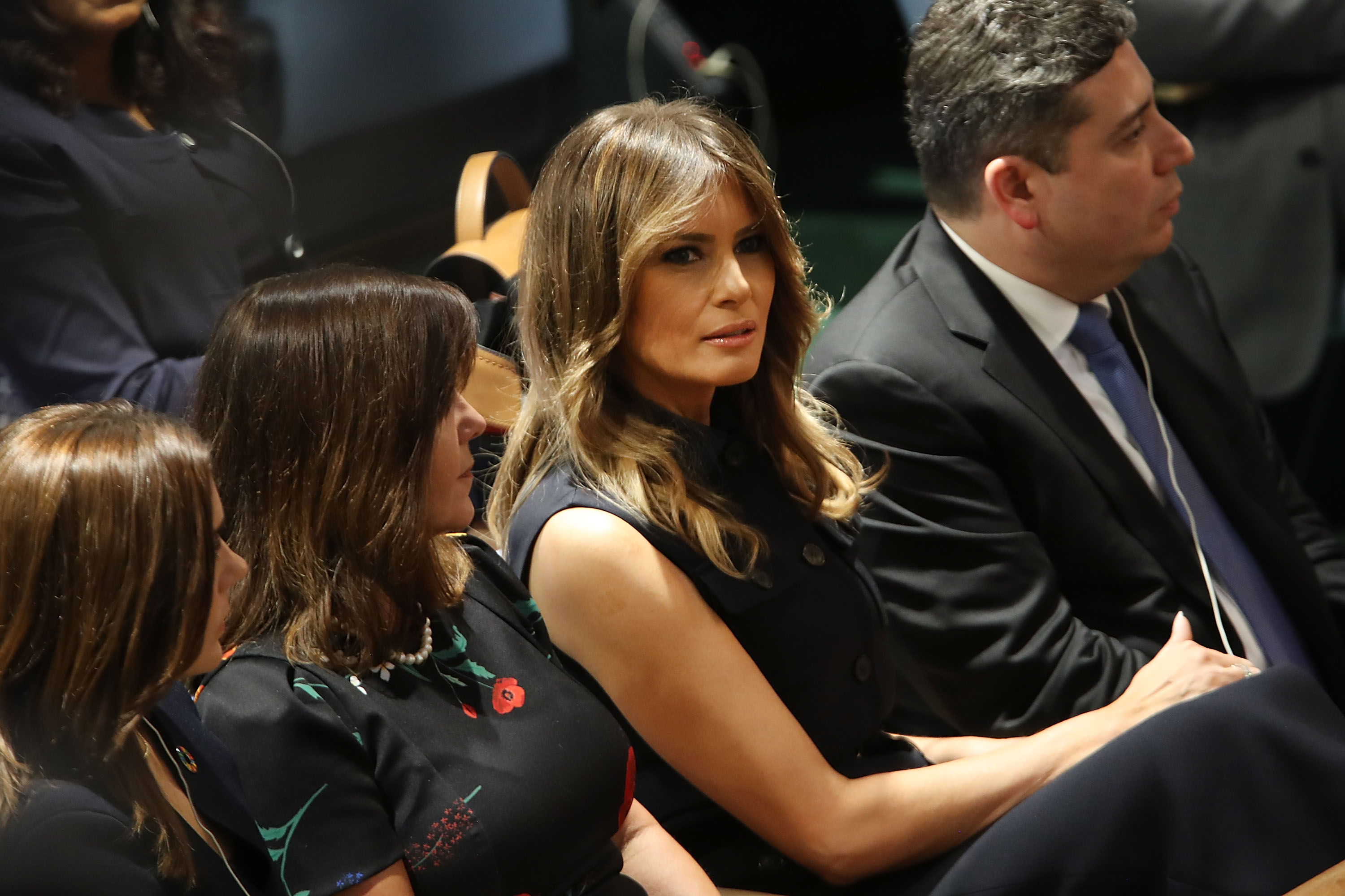 Melania Trump, wife of Donald Trump, watches as President Trump prepares to address the 73rd United Nations (U.N.) General Assembly on September 25, 2018 in New York City. (Photo Credit: Spencer Platt/Getty Images)