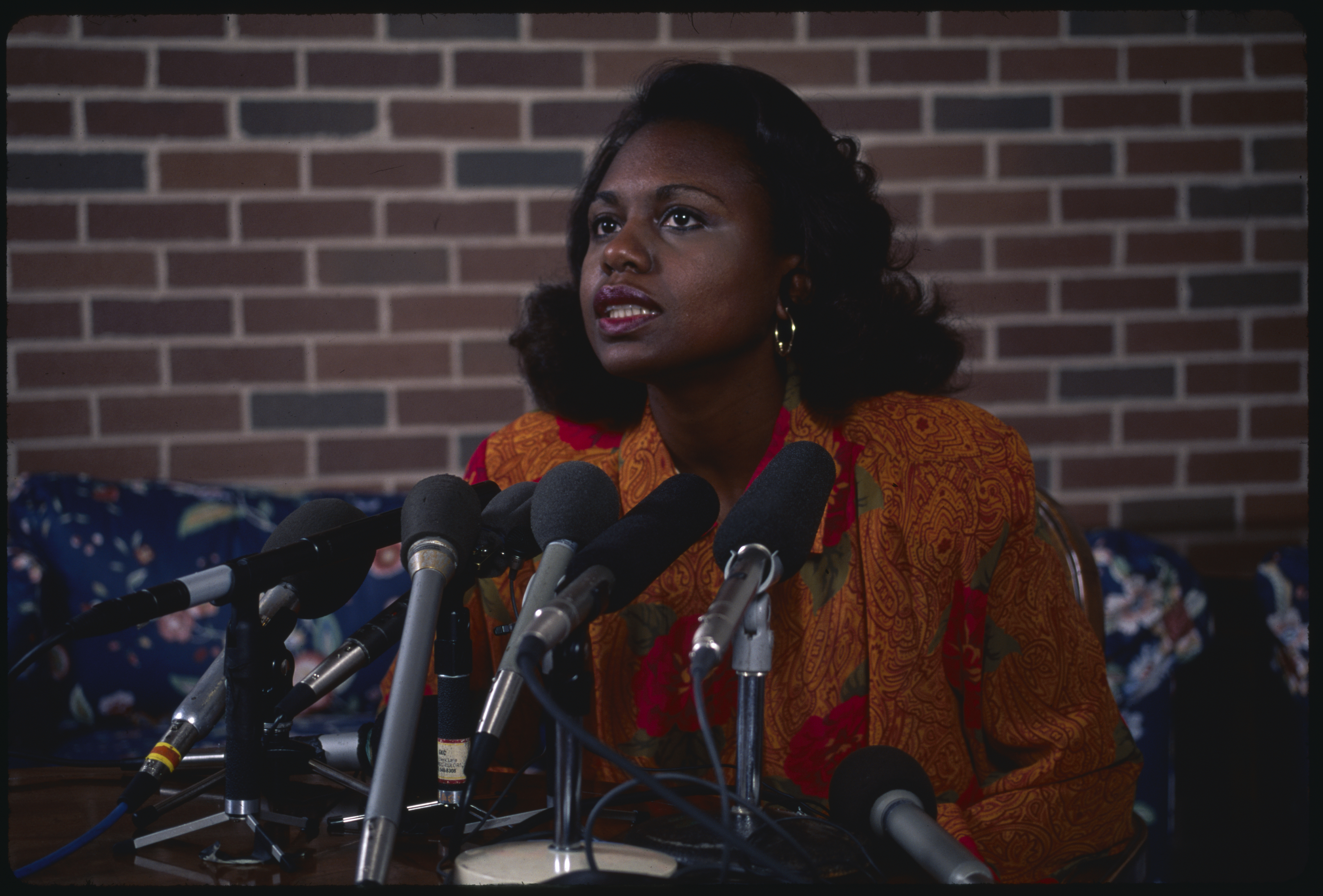 Anita Hill appears at a press conference regarding the upcoming Hill-Clarence hearings. In 1991, Hill claimed that Judge Clarence Thomas, nominee for a seat on the Supreme Court, had sexually harassed her while working for him years earlier. (Photo by © Ralf-Finn Hestoft/CORBIS/Corbis via Getty Images)