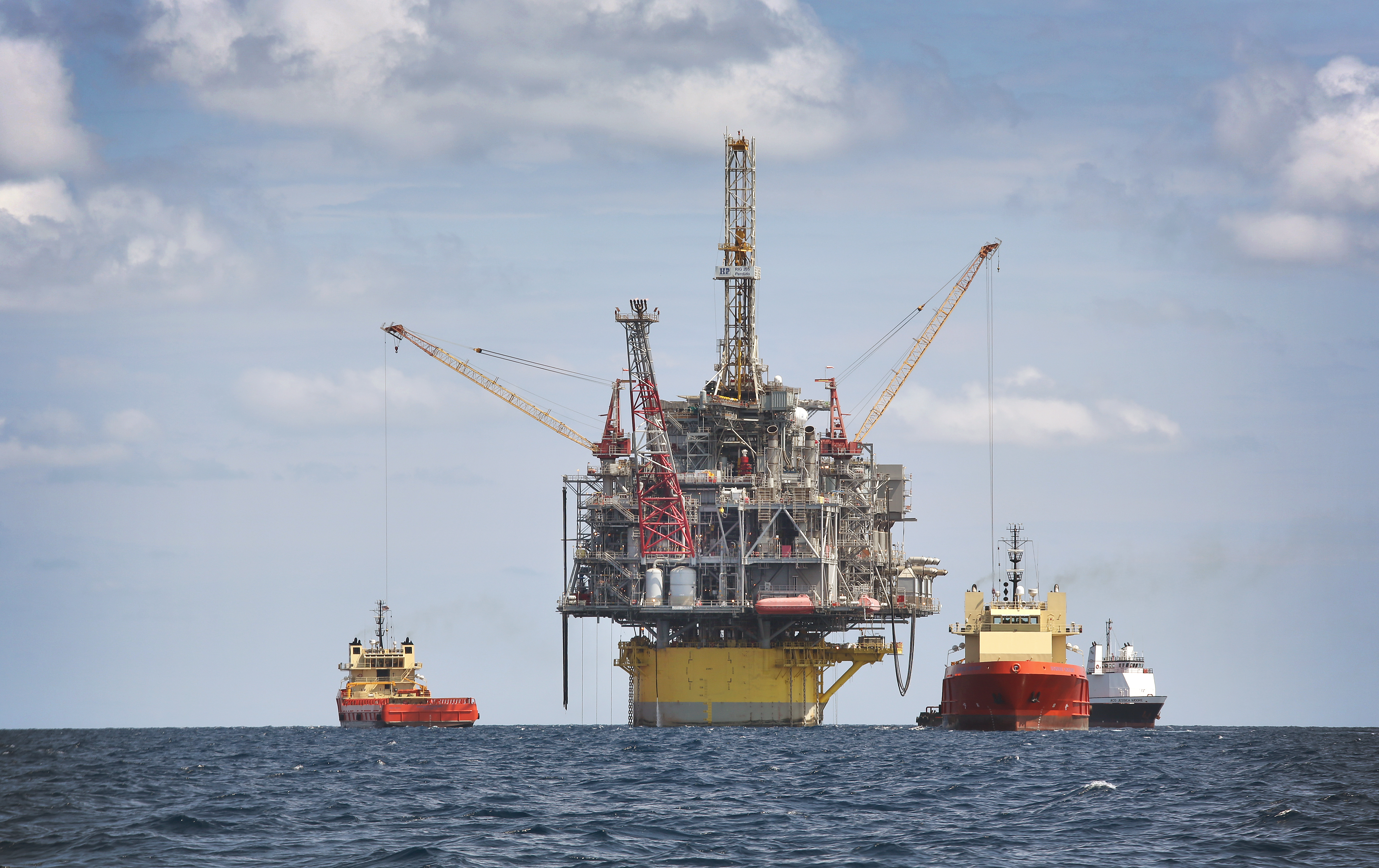 An offshore drilling rig in the Gulf of Mexico. (Photo by Gary Tramontina/Corbis via Getty Images)