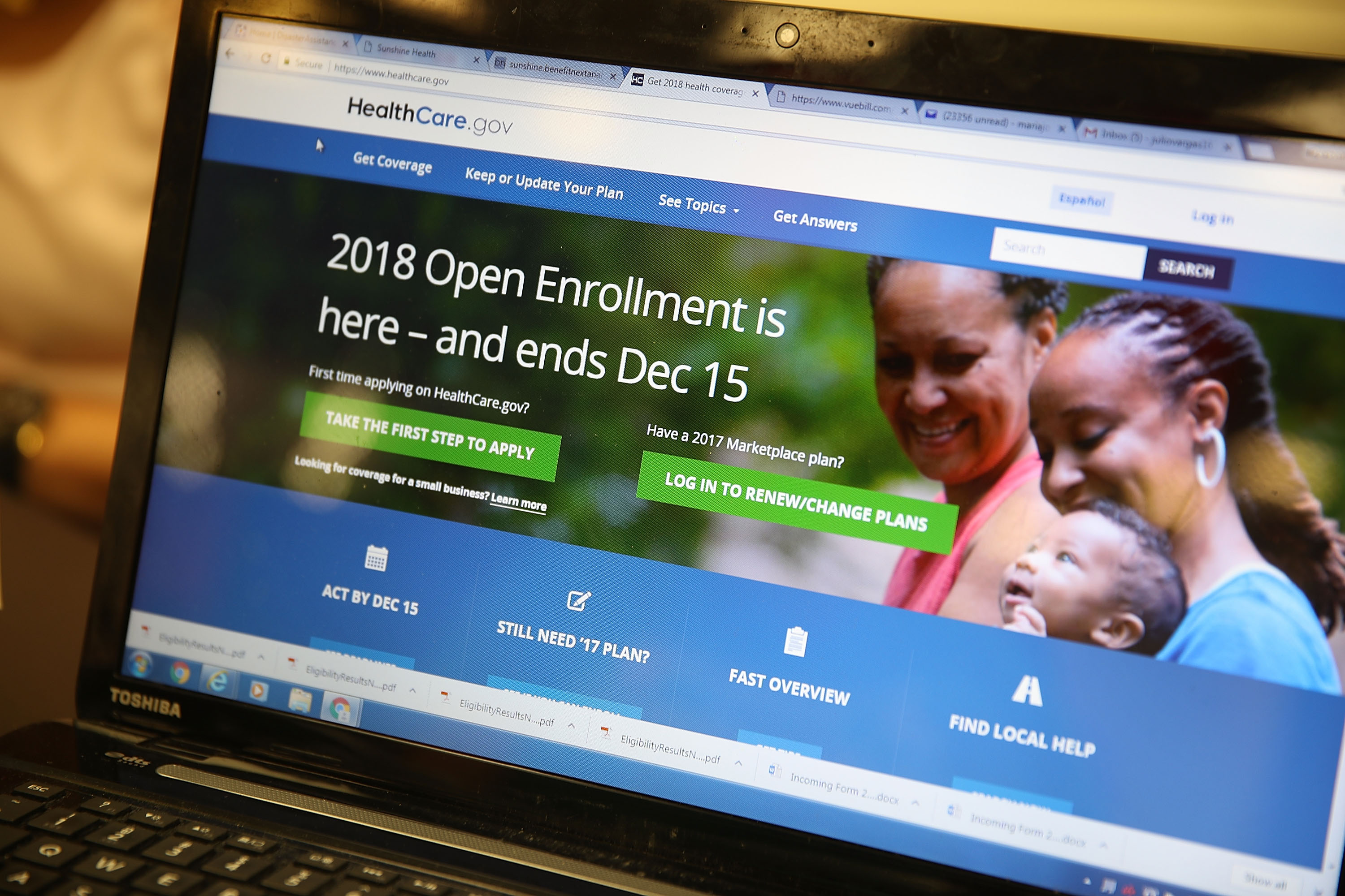 MIAMI, FL - NOVEMBER 01: A computer screen shows the enrollment page for the Affordable Care Act on November 1, 2017 in Miami, Florida. The open enrollment period to sign up for a health plan under the Affordable Care Act started today and runs until Dec. 15. (Photo by Joe Raedle/Getty Images)