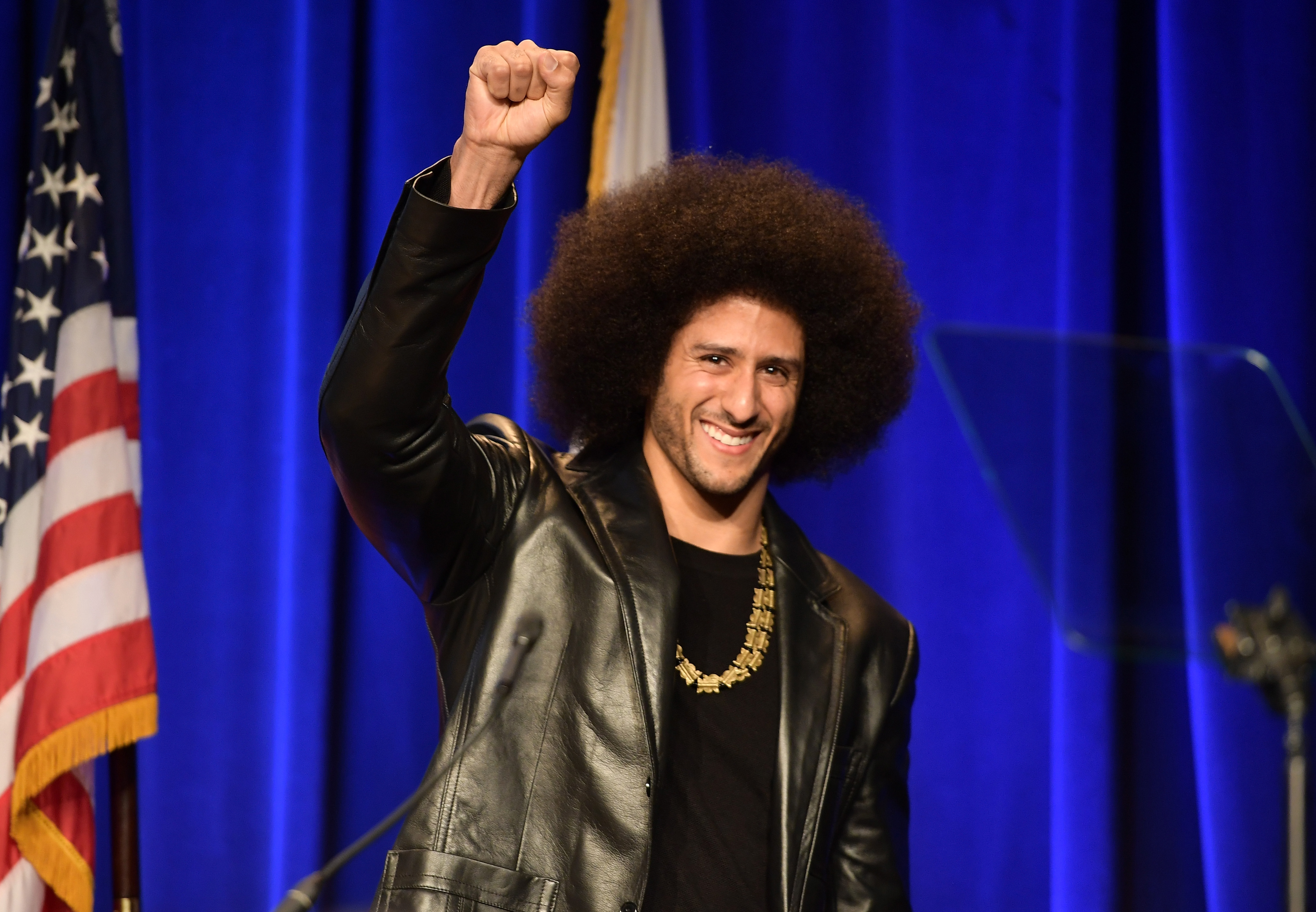 Honoree Colin Kaepernick speaks onstage at ACLU SoCal Hosts Annual Bill of Rights Dinner at the Beverly Wilshire Four Seasons Hotel on December 3, 2017 in Beverly Hills, California. (Credit: Matt Winkelmeyer/Getty Images)