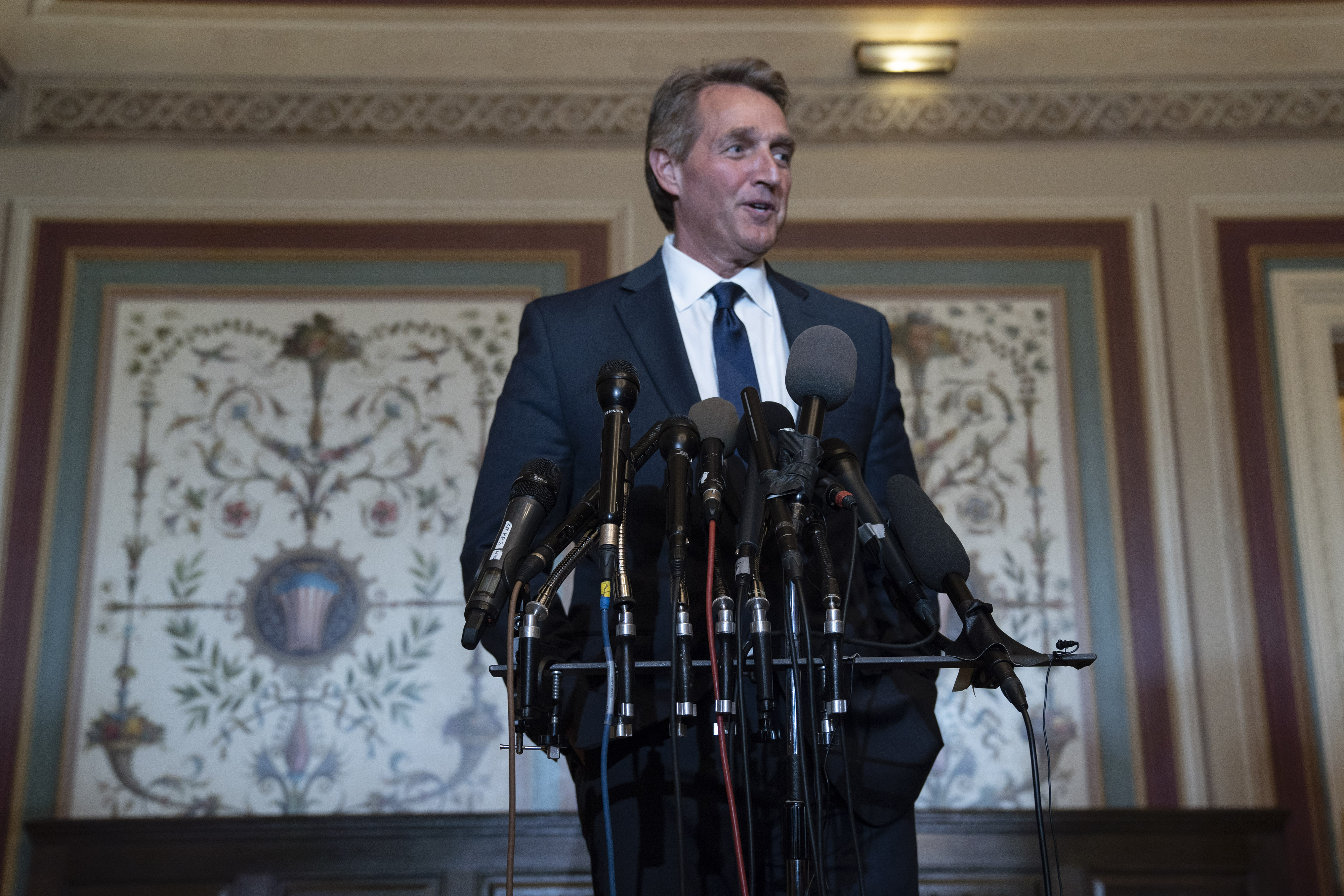 Sens. Jeff Flake is one of a small group of Republicans who have called for delaying Kavanaugh's vote in the wake of attempted rape allegations. CREDIT: Toya Sarno Jordan/Getty Images