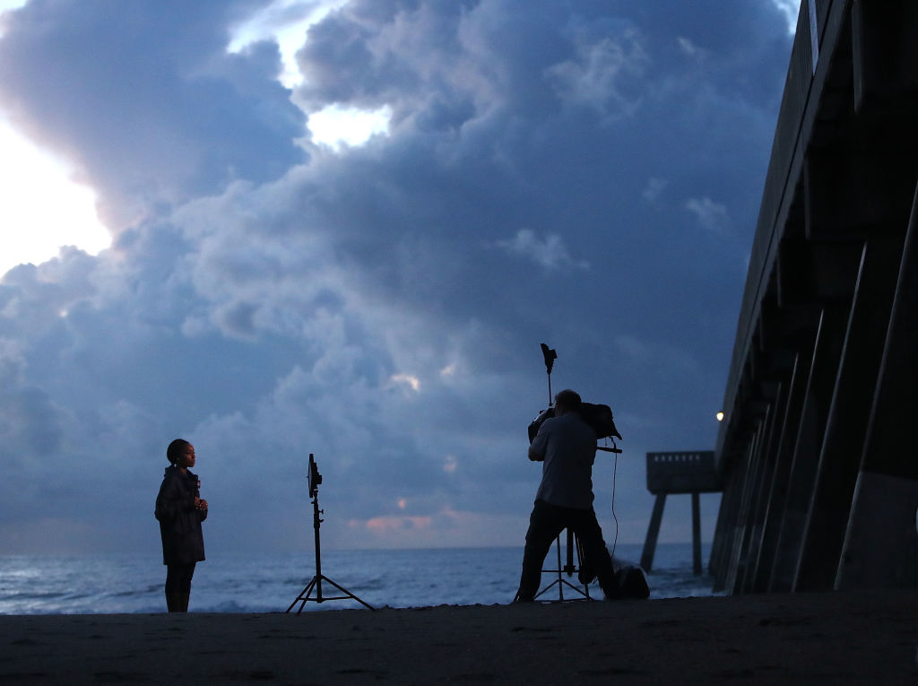 The media report from Wrightsville Beach, NC ahead of Hurricane Florence on September 12, 2018. CREDIT: Mark Wilson/Getty Images.