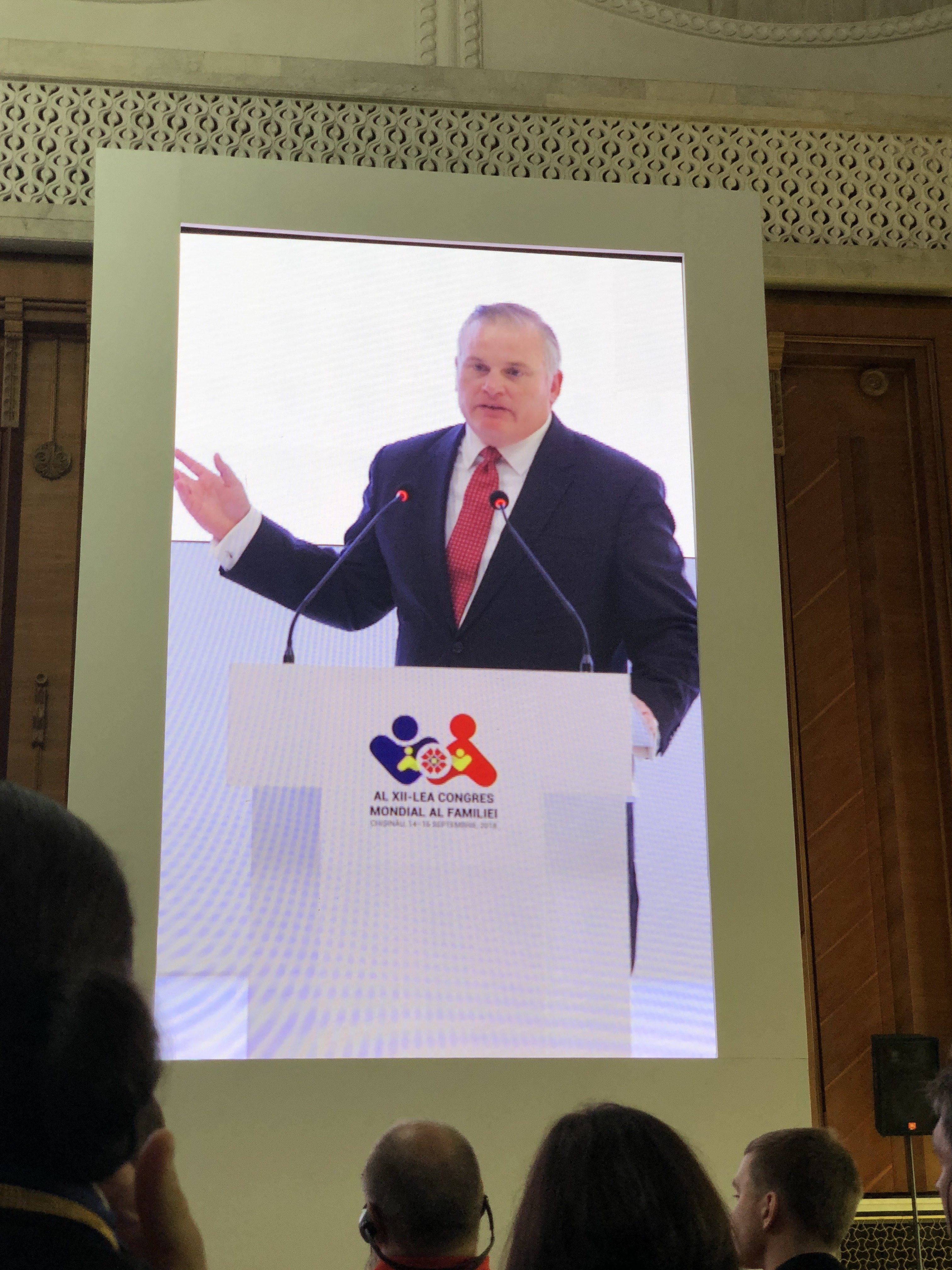 Brian Brown exhorted WCF attendees not to let U.S.-Russia tensions divide them CREDIT: CASEY MICHEL