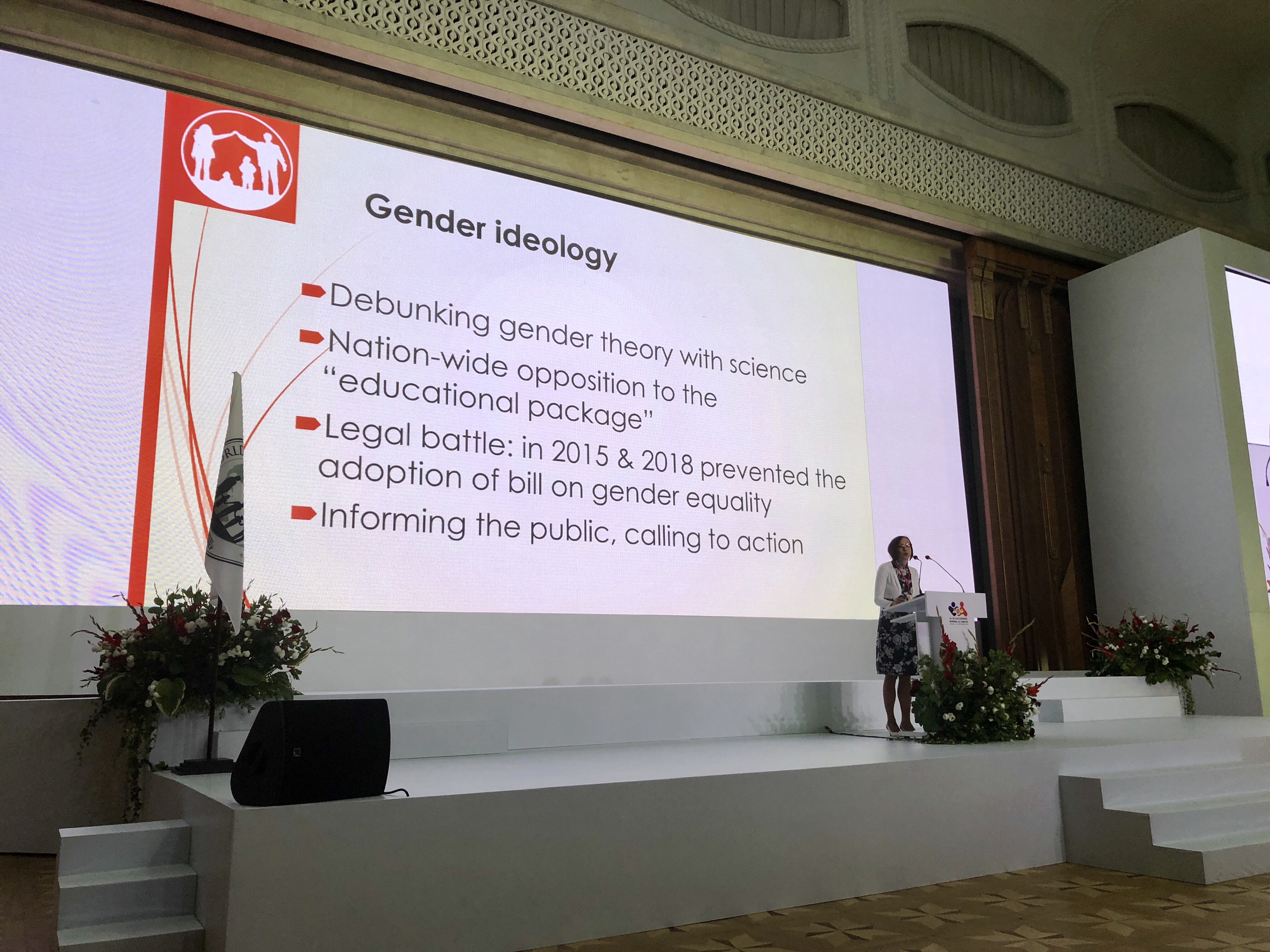 Serbia's Maria Stajic takes listeners through some of the tools and tactics Serbian activists have used to push back against transgender rights. CREDIT: CASEY MICHEL