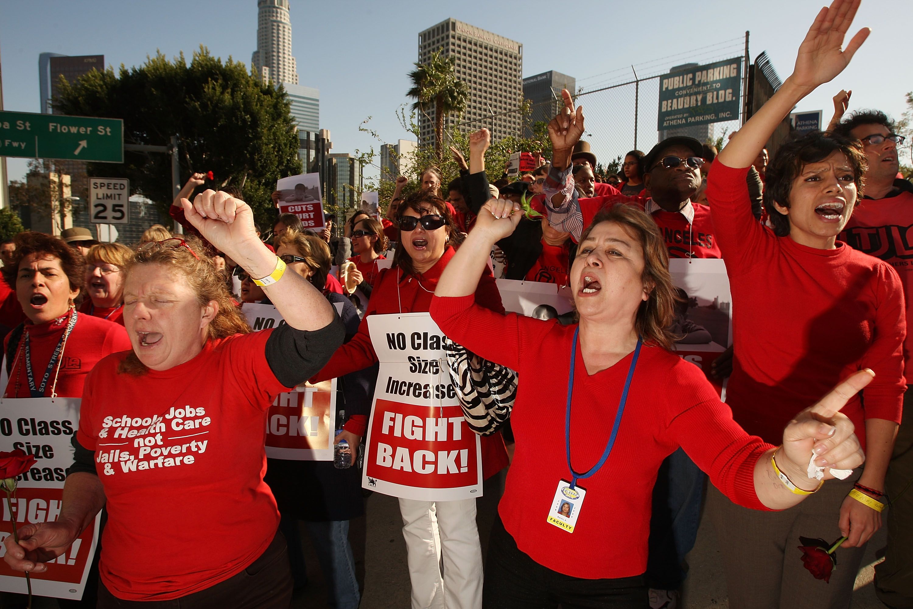 Members of the Los Angeles teachers' union voted to authorize a strike on August 31, 2018. CREDIT: David McNew/Getty Images