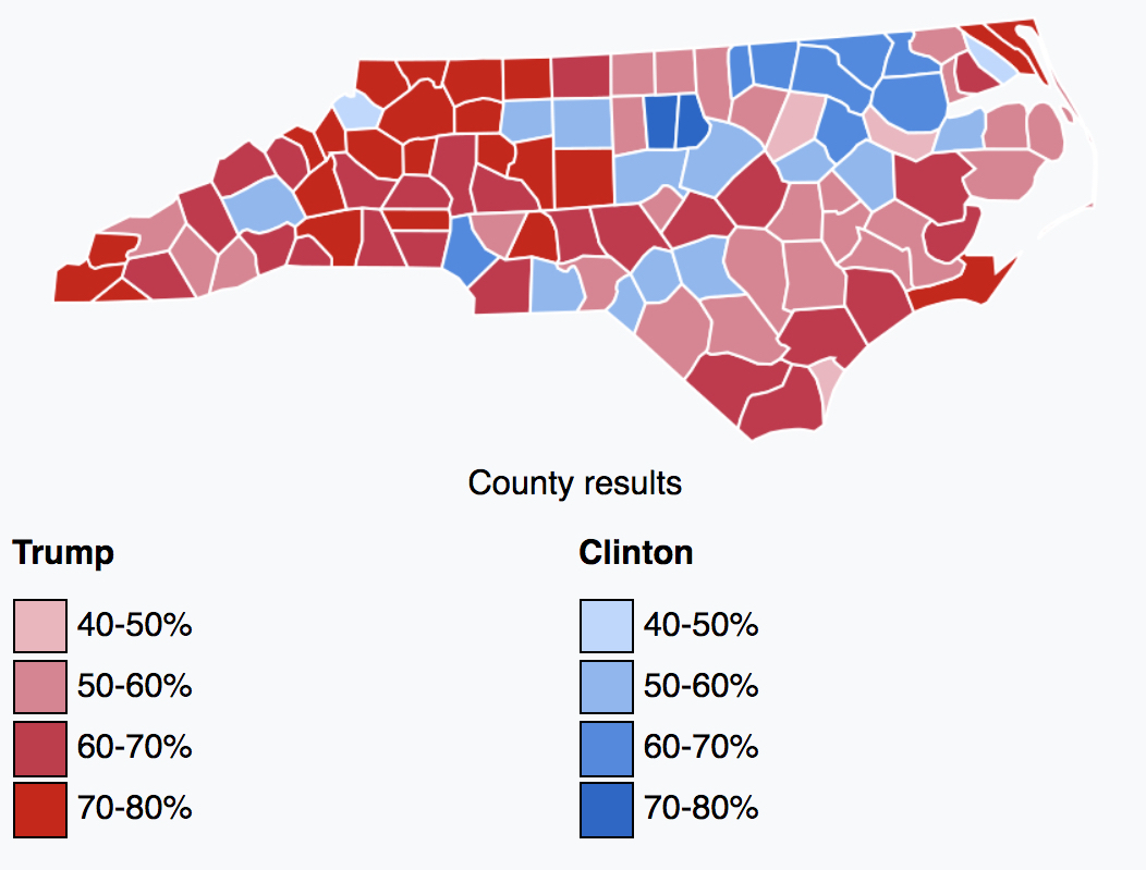 Results of the 2016 presidential election by county. CREDIT: Wikipedia.