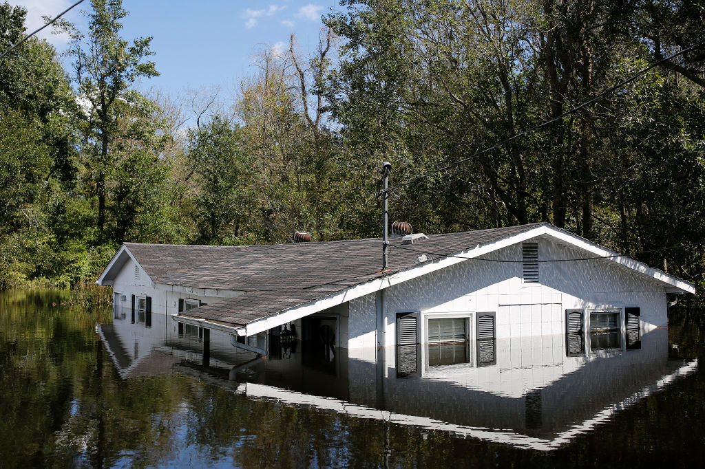 A look at one of the family homes of Edwin and Megan Curry flooded by the Lumber River in Lumberton, N.C., Tuesday, September 18, 2018. (Credit: Eamon Queeney/For The Washington Post via Getty Images)