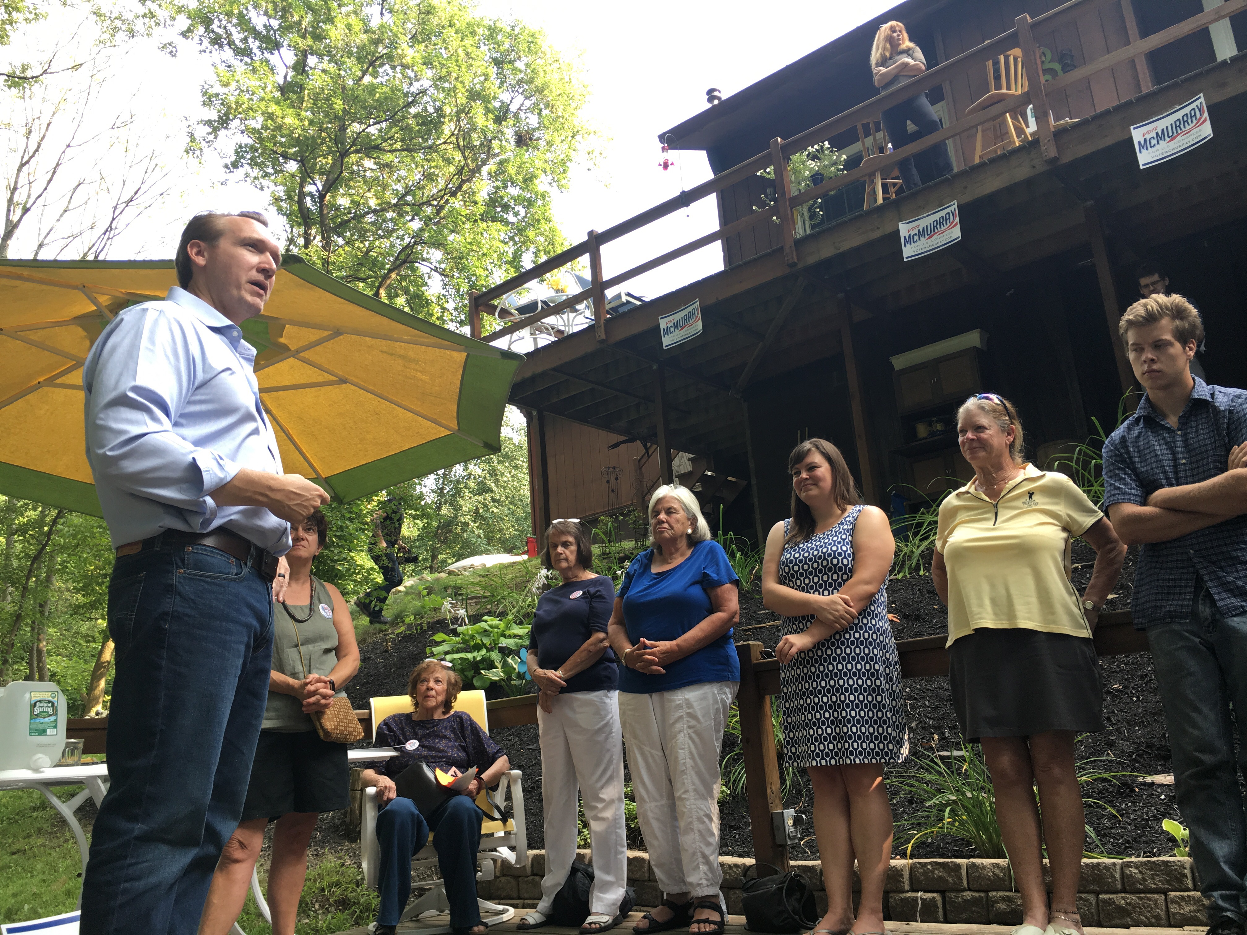 NATE MCMURRAY, REP. CHRIS COLLINS' (R-NY) MIDTERM OPPONENT, SPEAKS AT A POLITICAL EVENT IN AVON, NEW YORK IN LATE AUGUST. (PHOTO CREDIT: RYAN KORONOWSKI)
