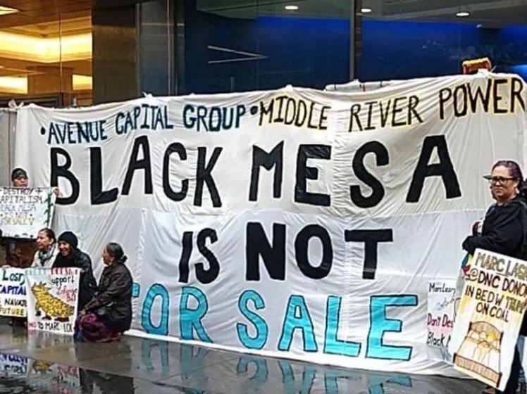 Navajo and Hopi Tribe members gather in New York City on September 10, 2018 to protest the proposed purchase of a coal plant located on the Navajo Nation. CREDIT: Tó Nizhóní Ání