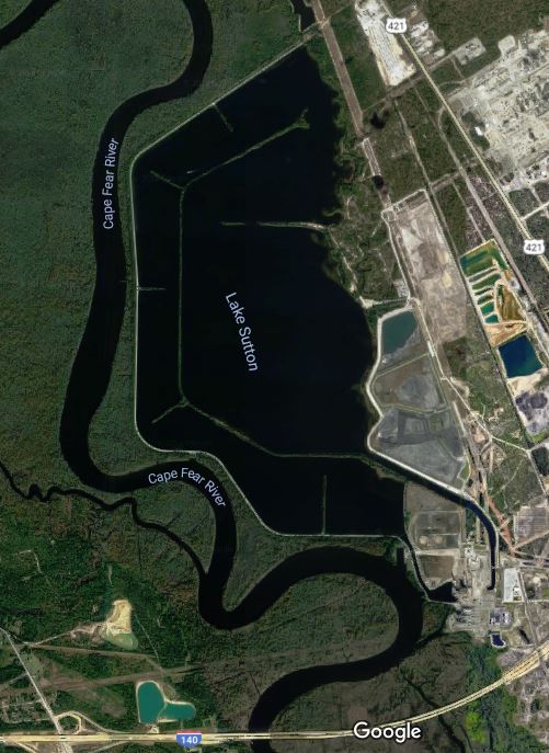A map of Lake Sutton, which sits adjacent Cape Fear River. (Credit: Google Maps)
