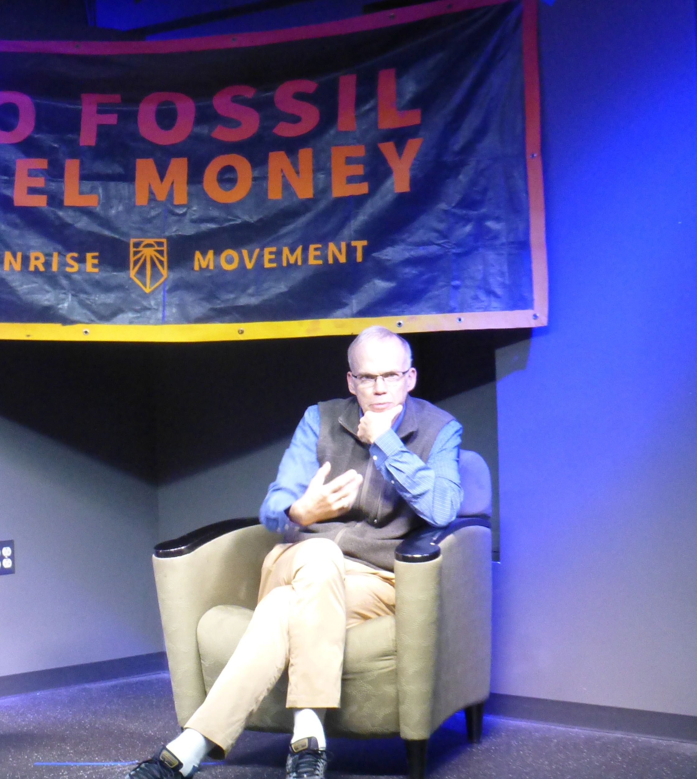 Noted author and climate activist Bill McKibben speaks at Millersville University at a Sunrise Movement event on October 26, 2018 about the importance of voting for candidates who will advocate for immediate climate action. CREDIT: ThinkProgress/Mark Hand