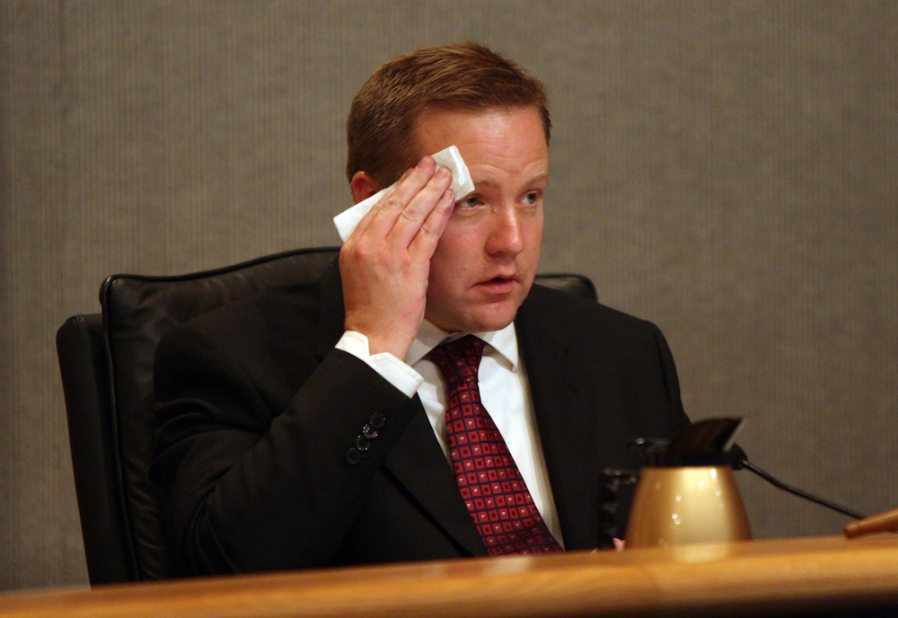 Corey Stewart at an immigration hearing in Woodbridge, Virginia on July 10, 2006. (Tracy A. Woodward/The Washington Post/Getty Images)