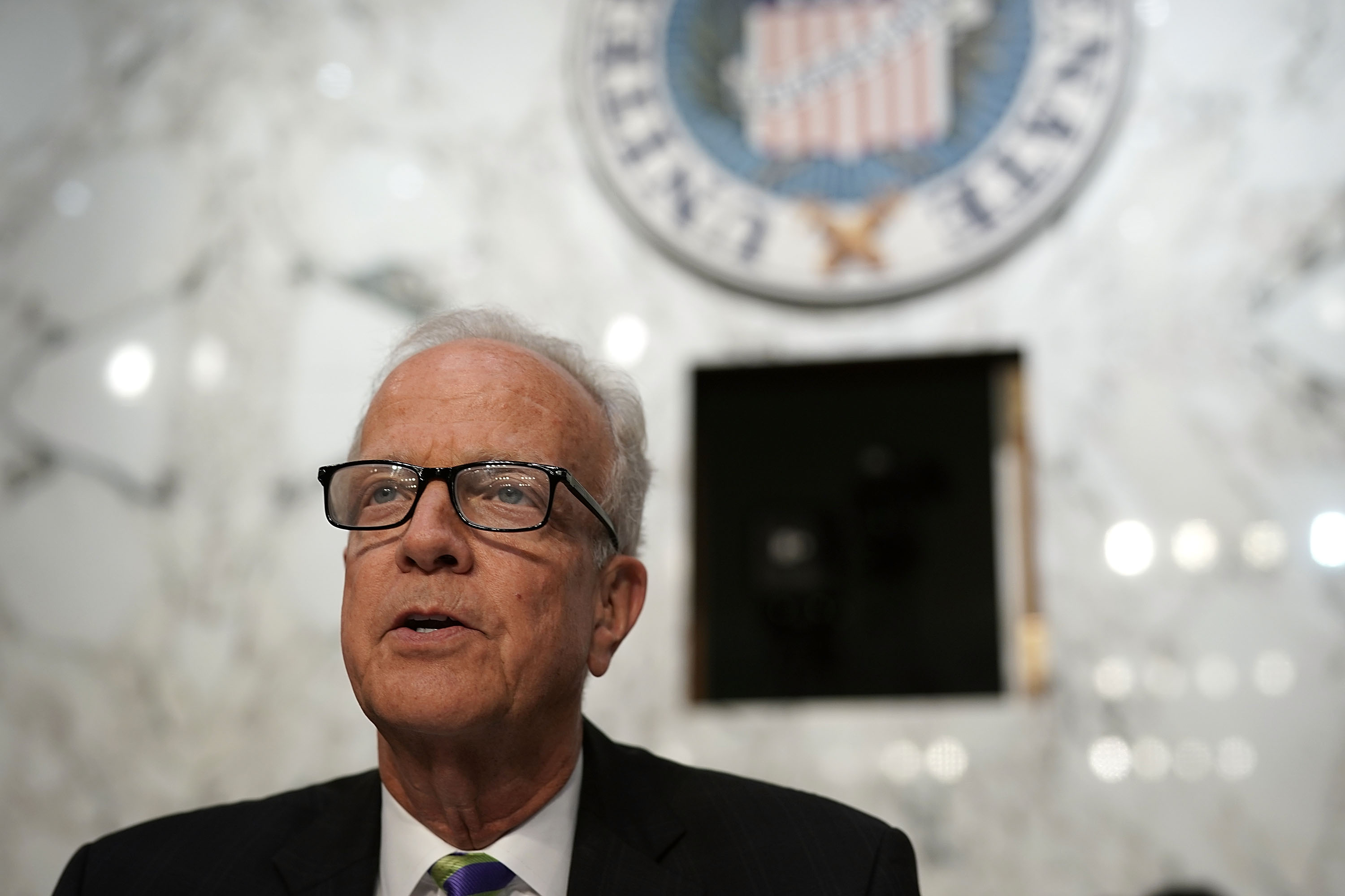 WASHINGTON, DC - JULY 24: Subcommittee chairman U.S. Sen. Jerry Moran (R-KS) speaks during a hearing before the Consumer Protection, Product Safety, Insurance, and Data Security Subcommittee of Senate Commerce, Science, and Transportation Committee July 24, 2018 on Capitol Hill in Washington, DC. The hearing was to focus on changes made by the United States Olympic Committee (USOC), USA Gymnastics (USAG), and Michigan State University (MSU) to protect Olympic and amateur athletes from abuse. (Photo by Alex Wong/Getty Images)