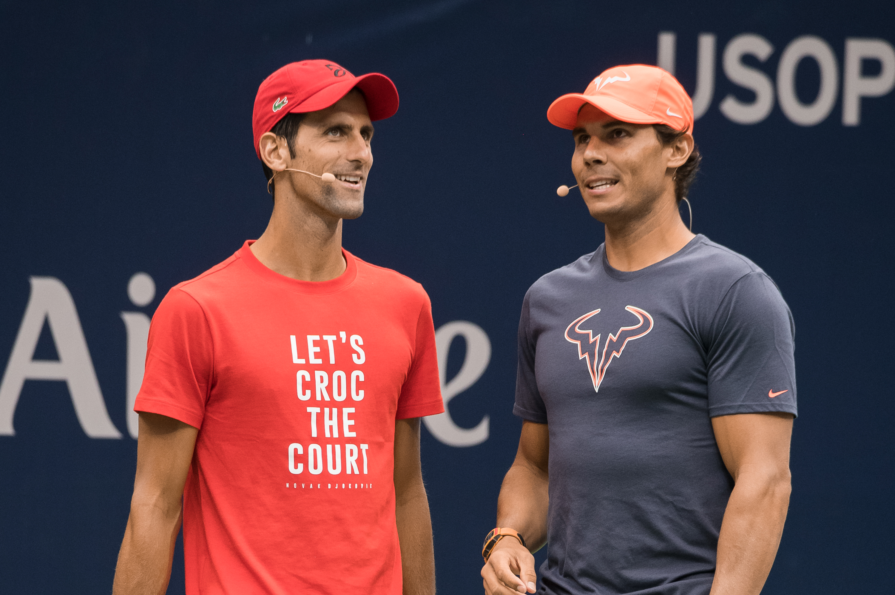 NEW YORK, NY - AUGUST 25: Novak Djokovic and Rafael Nadal attend the 2018 Arthur Ashe Kids' Day at USTA Billie Jean King National Tennis Center on August 25, 2018 in New York City. (Photo by Noam Galai/Getty Images)