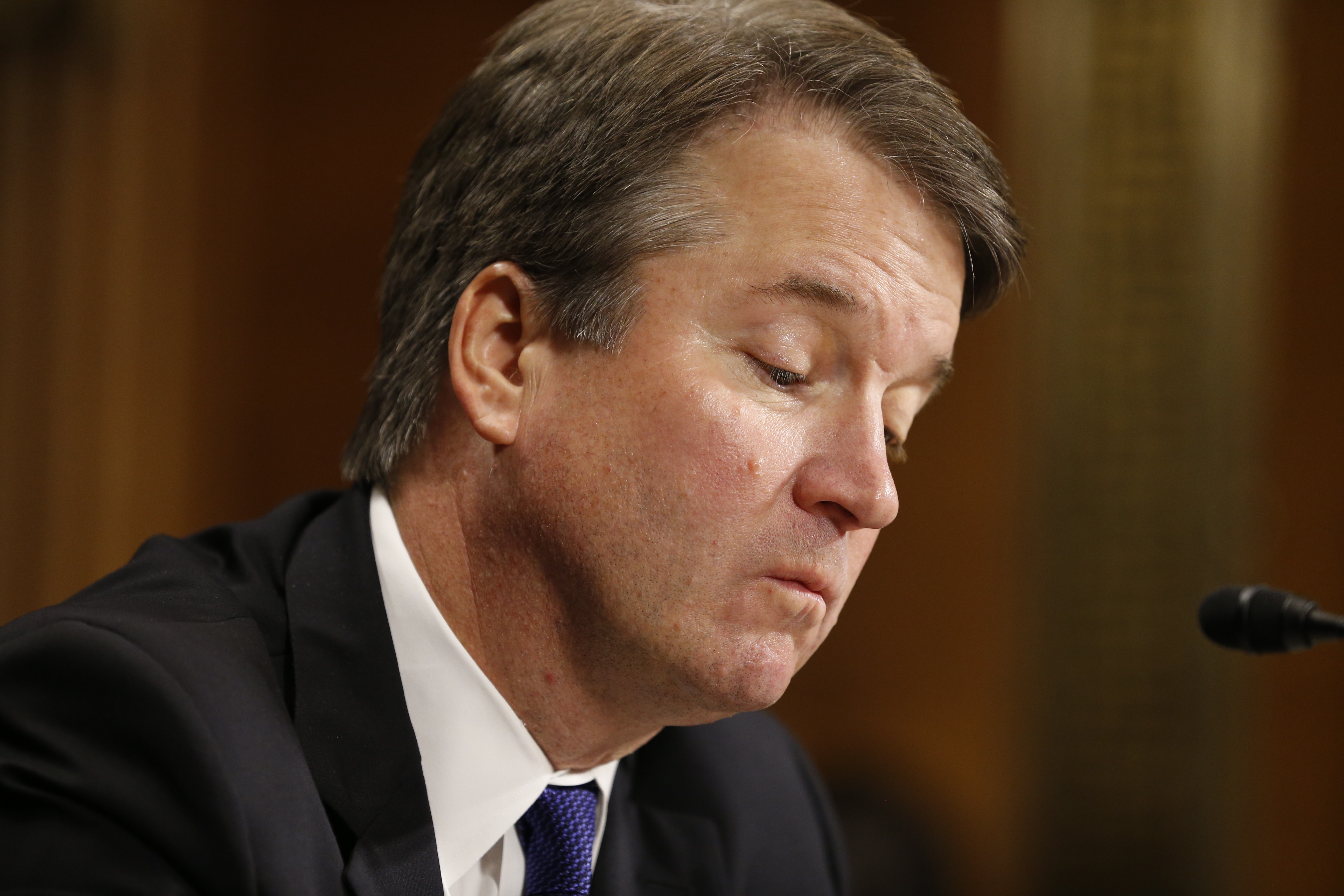 WASHINGTON, DC - SEPTEMBER 27: Supreme Court nominee Judge Brett Kavanaugh speaks at the Senate Judiciary Committee hearing on the nomination of Brett Kavanaugh to be an associate justice aof the Supreme Court of the United States, on Capitol Hill September 27, 2018 in Washington, DC. A professor at Palo Alto University and a research psychologist at the Stanford University School of Medicine, Ford has accused Supreme Court nominee Judge Brett Kavanaugh of sexually assaulting her during a party in 1982 when they were high school students in suburban Maryland. (Photo By Michael Reynolds-Pool/Getty Images)