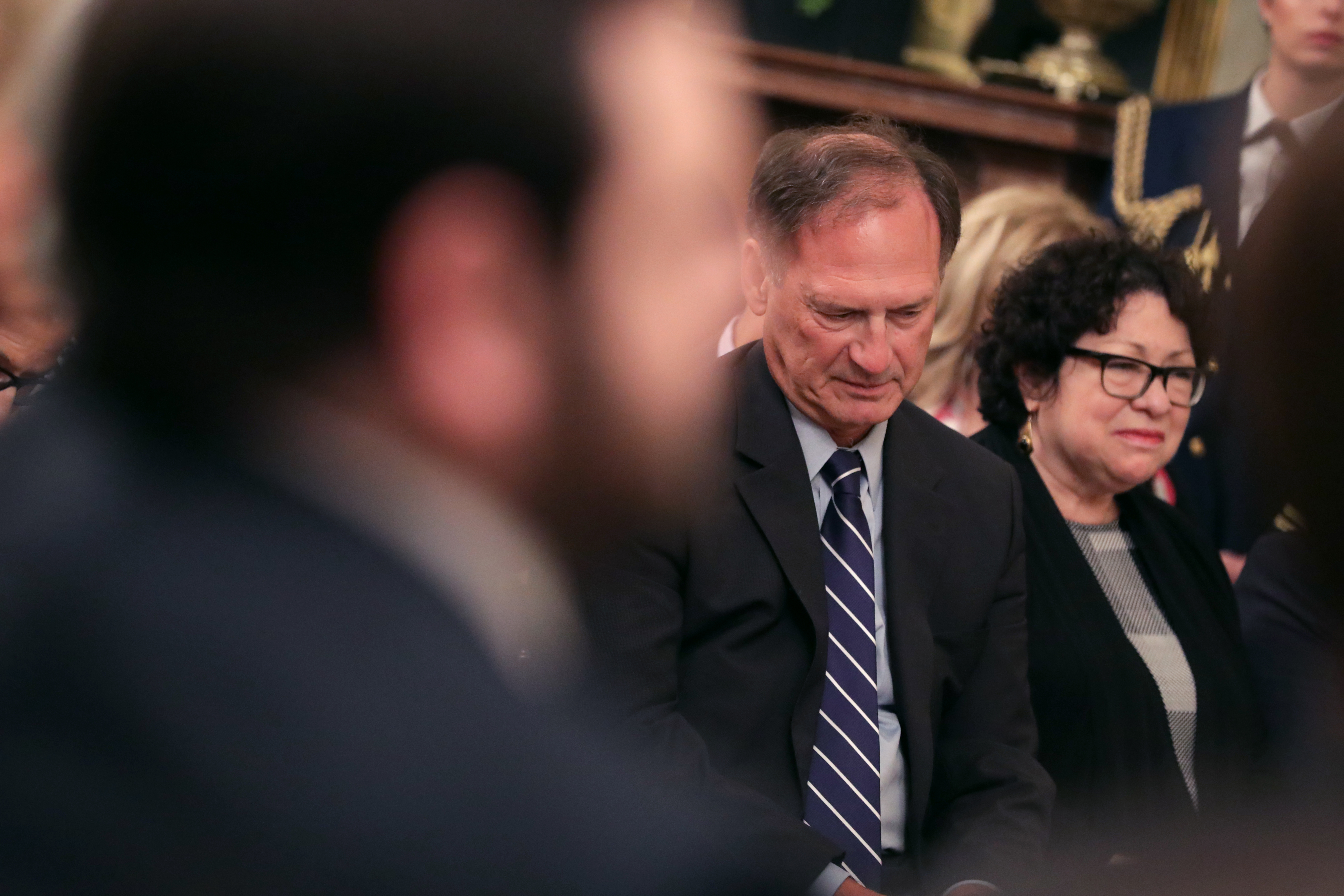 WASHINGTON, DC - OCTOBER 08: U.S. Supreme Court Associate Justices Samuel Alito and Sonia Sotomayor attend the swearing in ceremony for Brett Kavanaugh. Kavanaugh was confirmed in the Senate 50-48 after a contentious process that included several women accusing Kavanaugh of sexual assault. (Photo by Chip Somodevilla/Getty Images)
