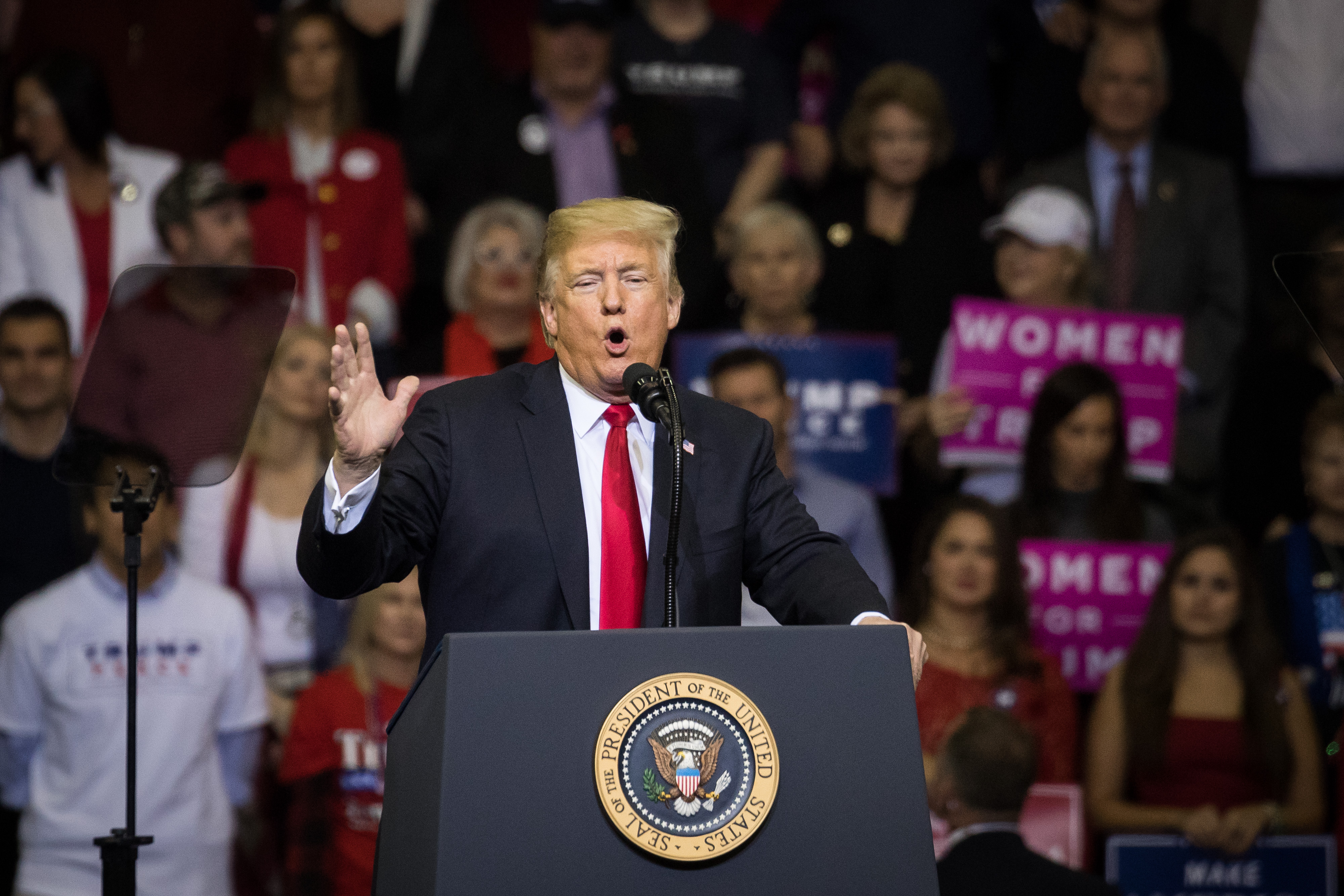 President Donald Trump addresses a rally in Houston, Texas. (CREDIT: Loren Elliott/Getty Images)