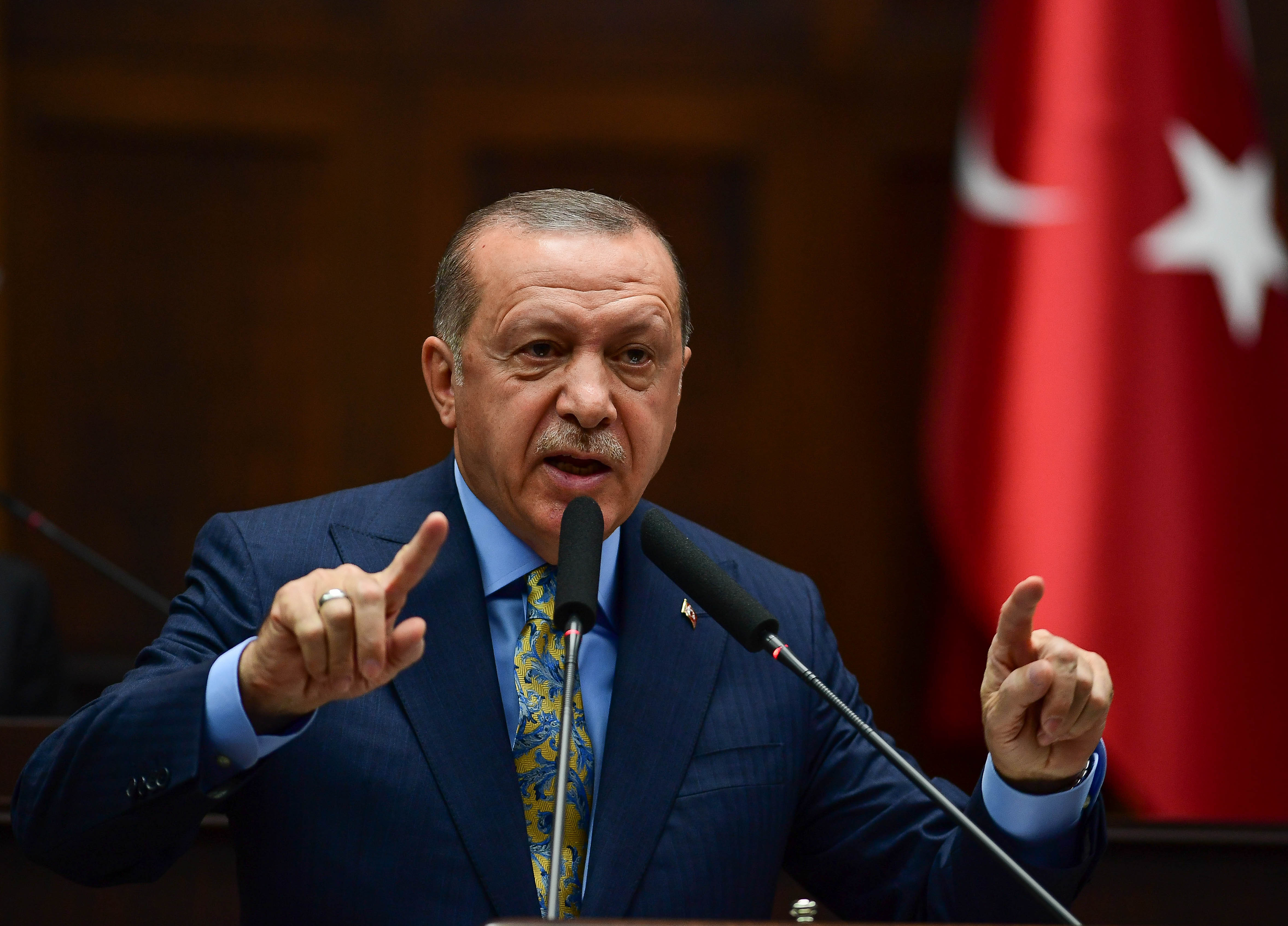 President Recep Tayyip Erdogan speaks about the murder of Saudi journalist Jamal Khashoggi during his weekly parliamentary address on October 23, 2018 in Ankara, Turkey. (PHOTO CREDIT: Getty Images)