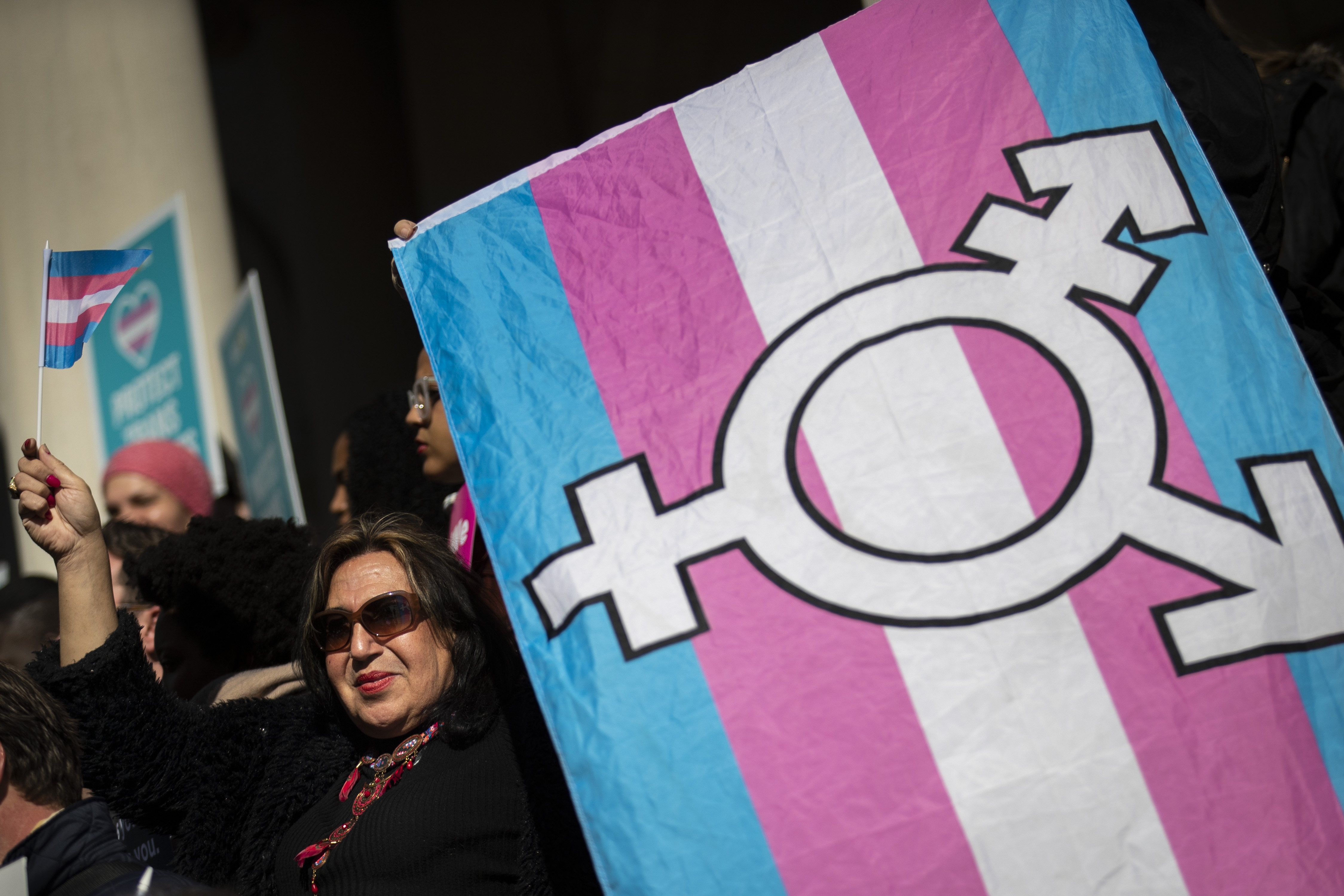 Activists rally in support of transgender people on the steps of New York City Hall, October 24, 2018 in New York City. (Credit: Drew Angerer/Getty Images)