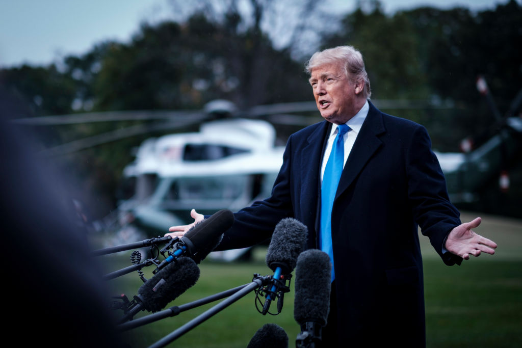 President Donald Trump told reporters Saturday that the Tree of Life synagogue in Pittsburgh would have been "better off" if it had armed guards inside the building. The synagogue was attacked by a lone gunman Saturday morning, who shot and killed multiple people, in what initially appeared to be a hate crime. (Photo credit: Pete Marovich/Getty Images)