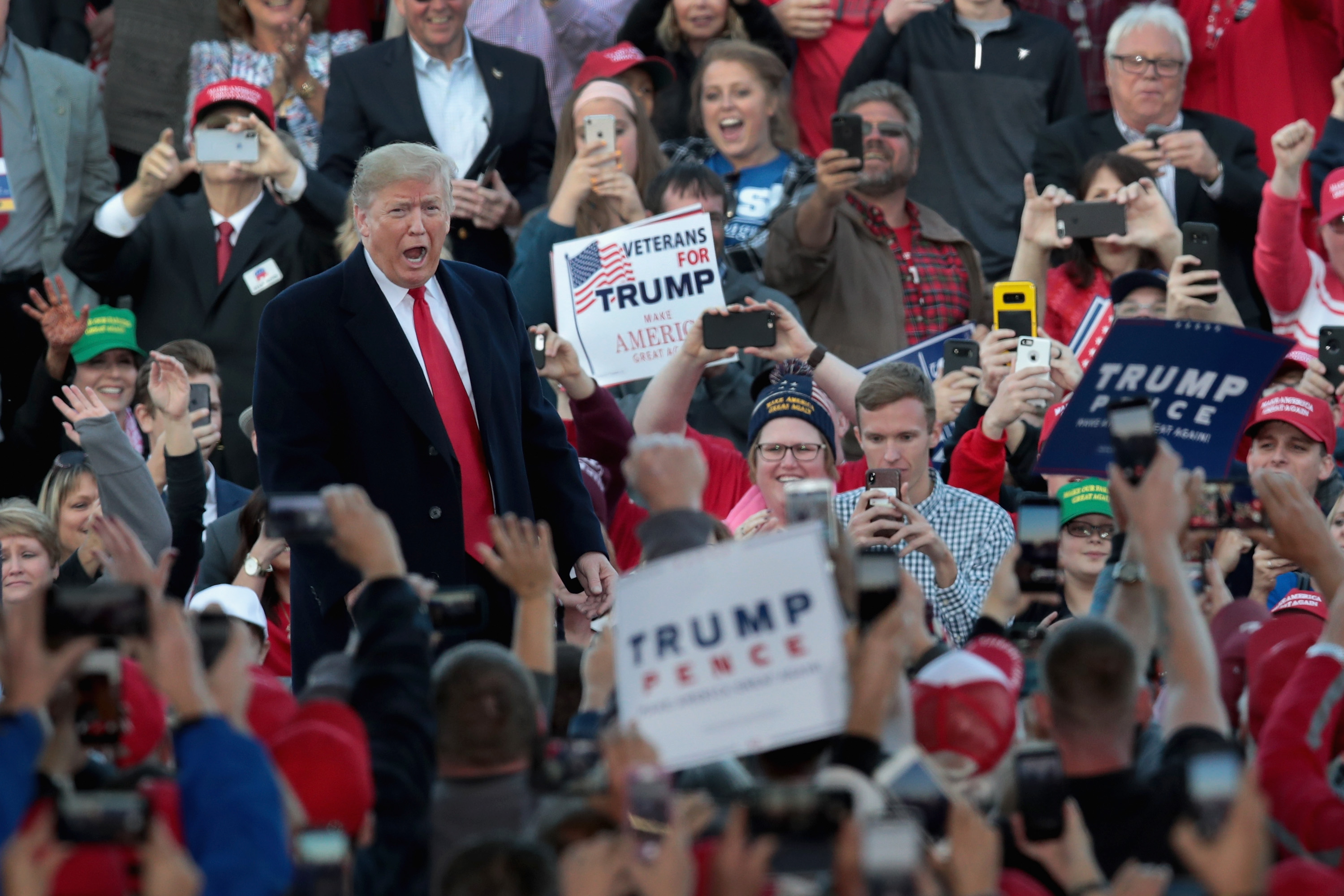 President Donald Trump arrives for a rally at the Southern Illinois Airport on October 27, in Murphysboro, Illinois. CREDIT: Scott Olson/Getty Images.