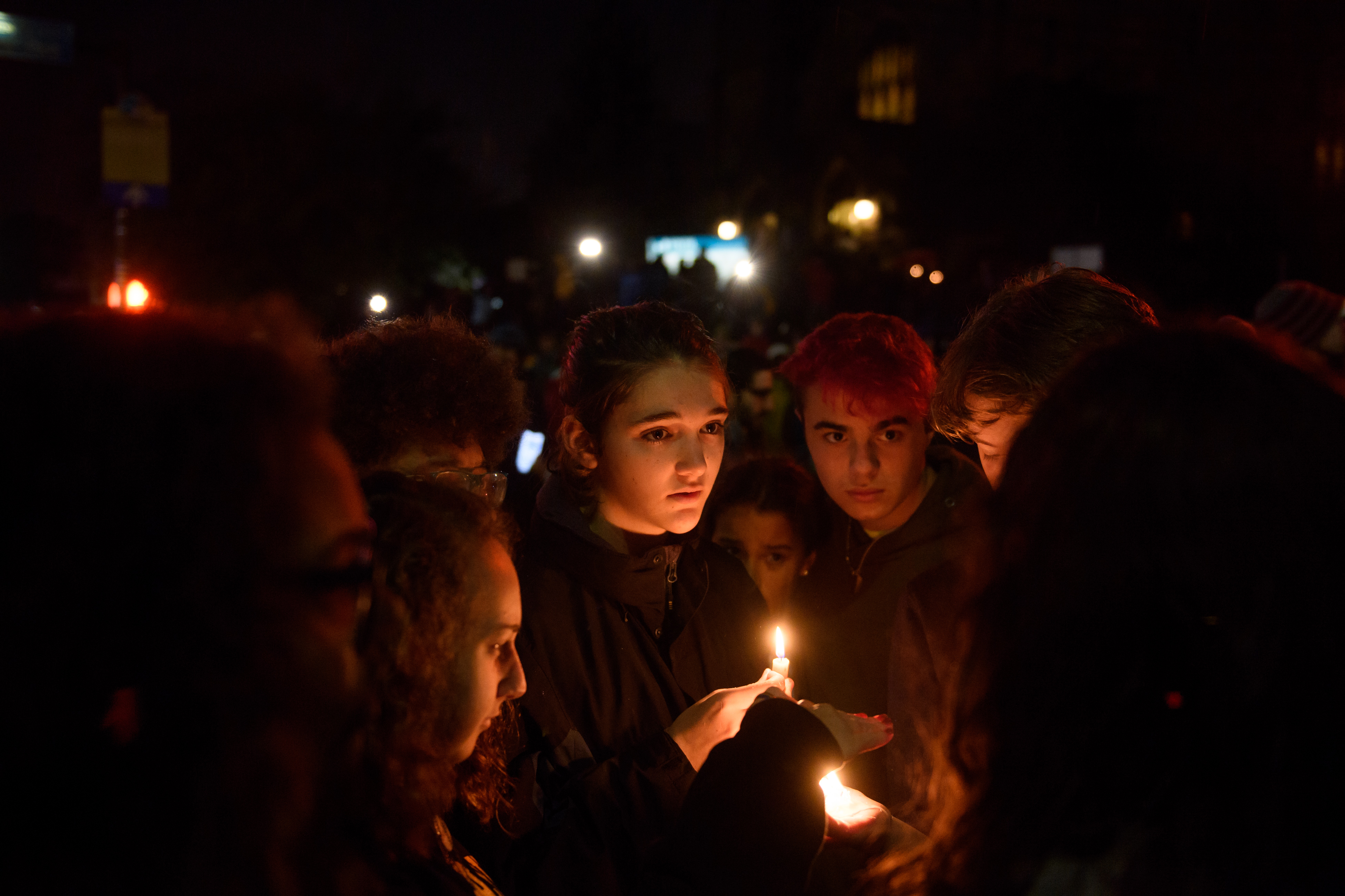 PITTSBURGH, PA - OCTOBER 27: People gather for a interfaith candlelight vigil a few blocks away from the site of a mass shooting at the Tree of Life Synagogue on October 27, 2018 in Pittsburgh, Pennsylvania. According to reports, at least 12 people were shot, 4 dead and three police officers hurt during the incident. The shooter surrendered to authorities and was taken into custody. (Photo by Jeff Swensen/Getty Images)