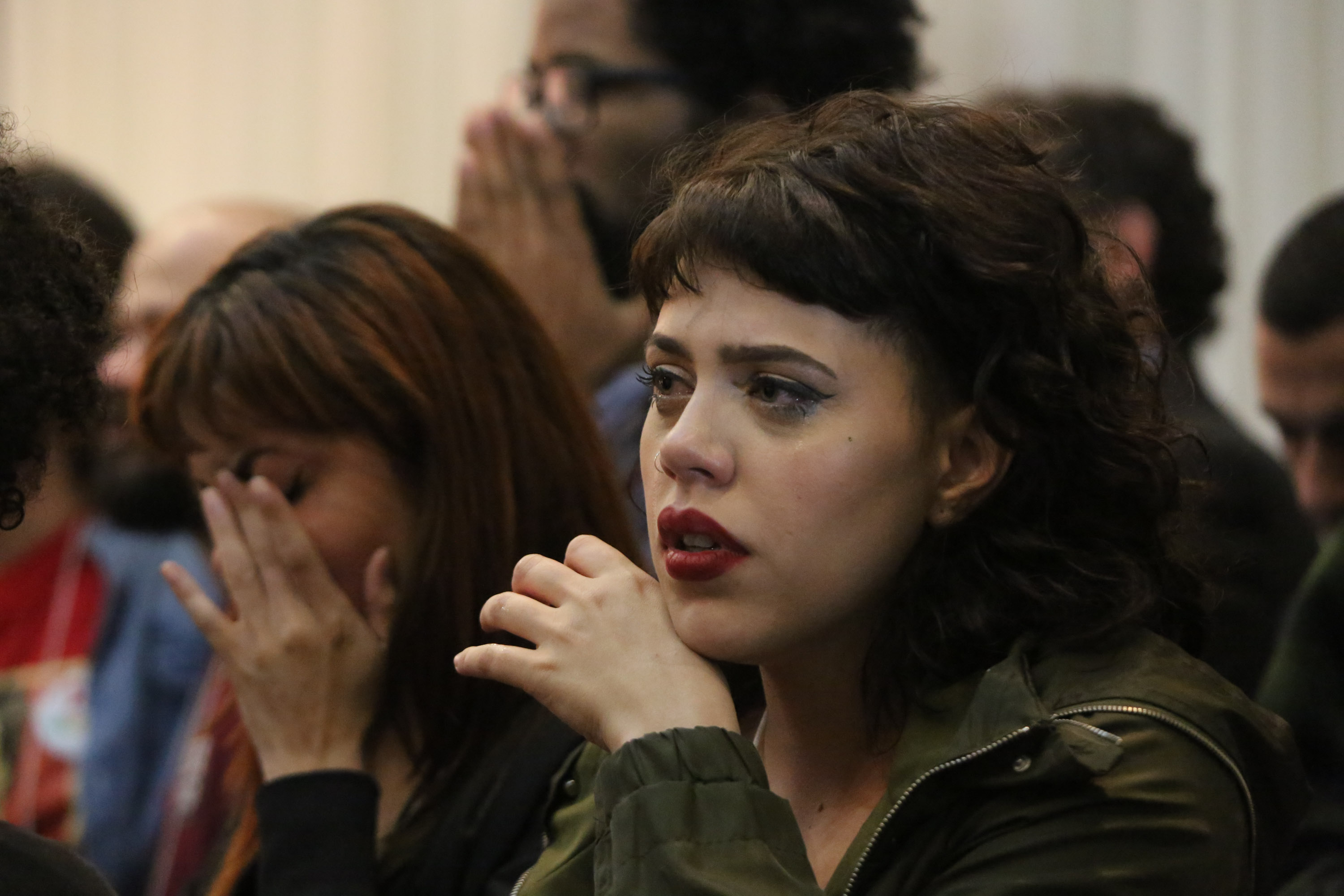 A supporter of the left-wing presidential candidate for the Workers Party (PT), Fernando Haddad, reacts after the far-right candidate Jair Bolsonaro won Brazil's presidential election, in Sao Paulo, Brazil, on October 28, 2018. CREDIT: Fabio Vieira/FotoRua/NurPhoto via Getty Images