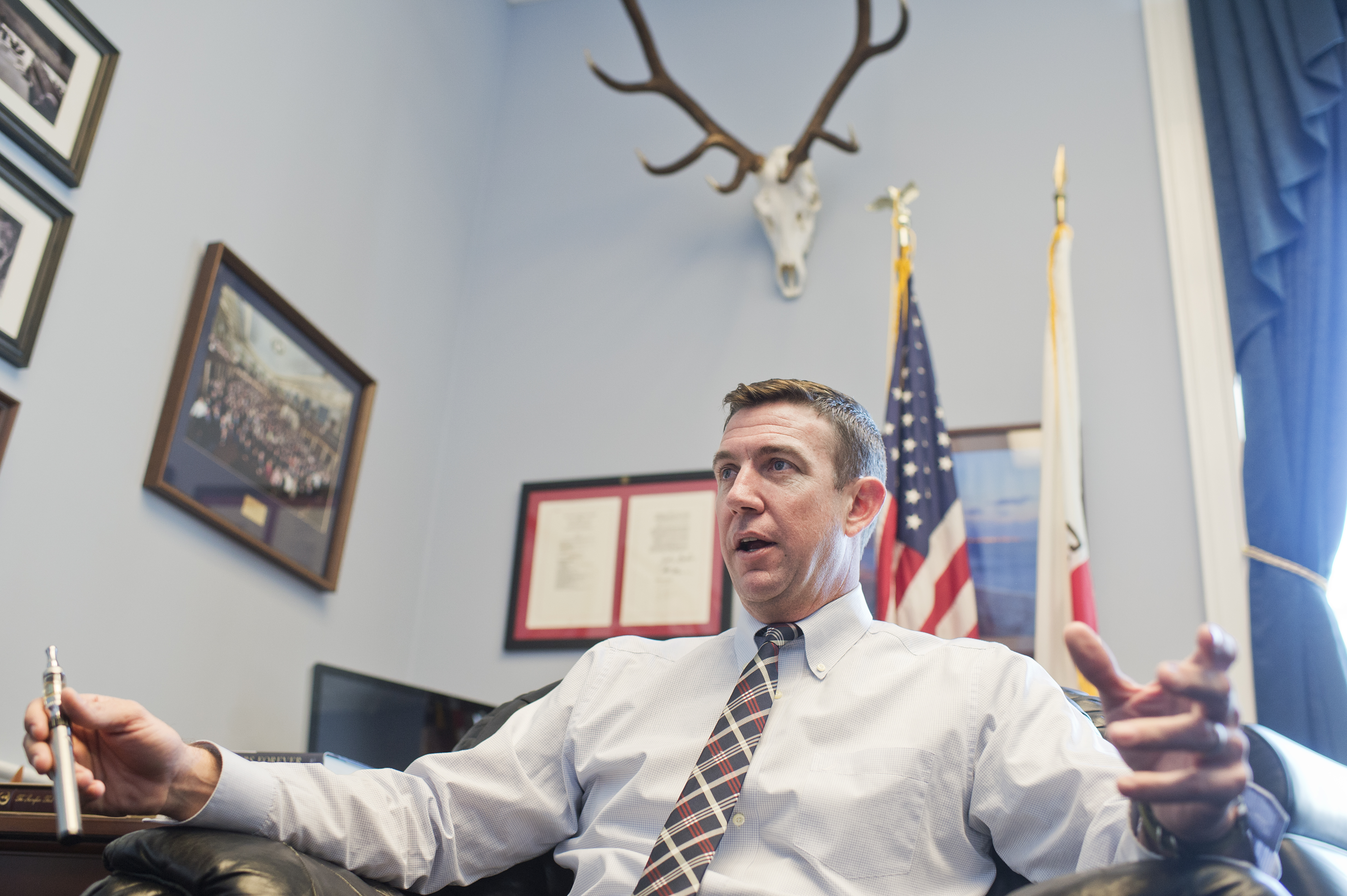 Rep. Duncan Hunter, R-Calif., is interviewed about his vaporizer pen in his Rayburn office, January 13, 2016. (Credit: Tom Williams/CQ Roll Call)